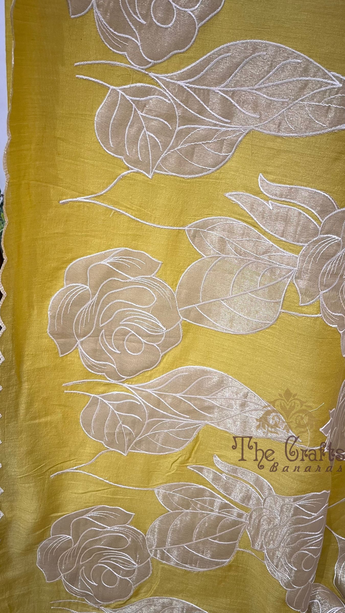 Pure Munga Silk Banarasi Saree - Floral Appliqué Work