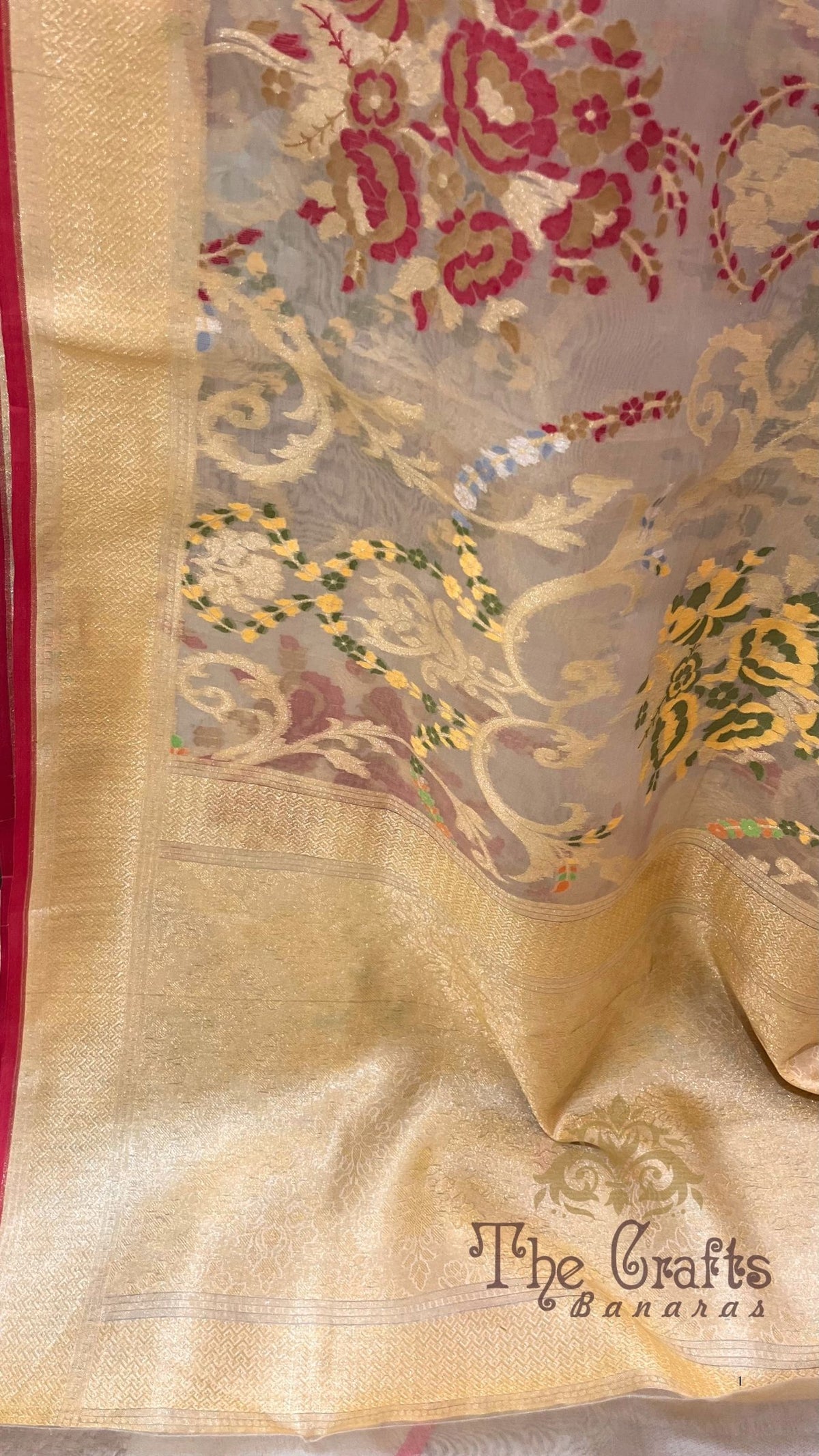 Pure Ektara Kora Silk Jamdani Banarasi Saree - Tilfi