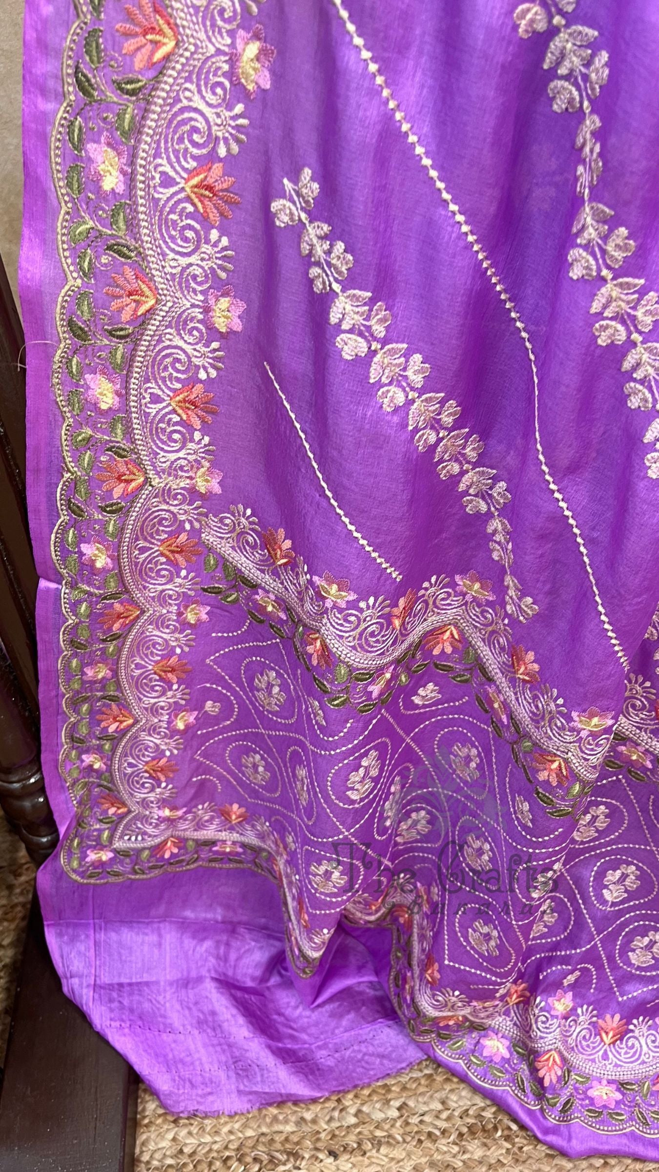 Pure Tussar Silk Chikankari Handloom Banarasi Saree
