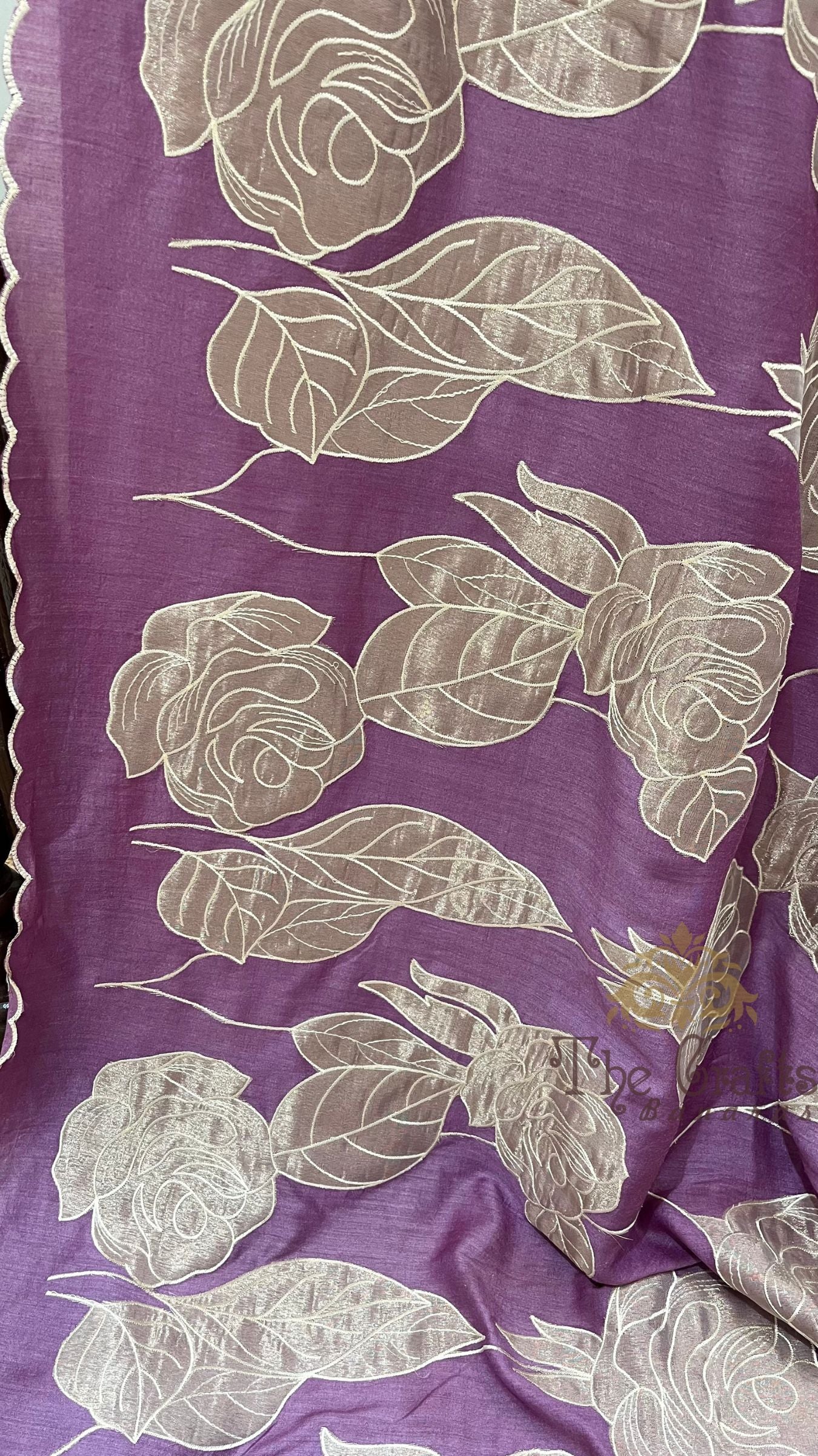 Pure Munga Silk Banarasi Saree - Floral Appliqué Work