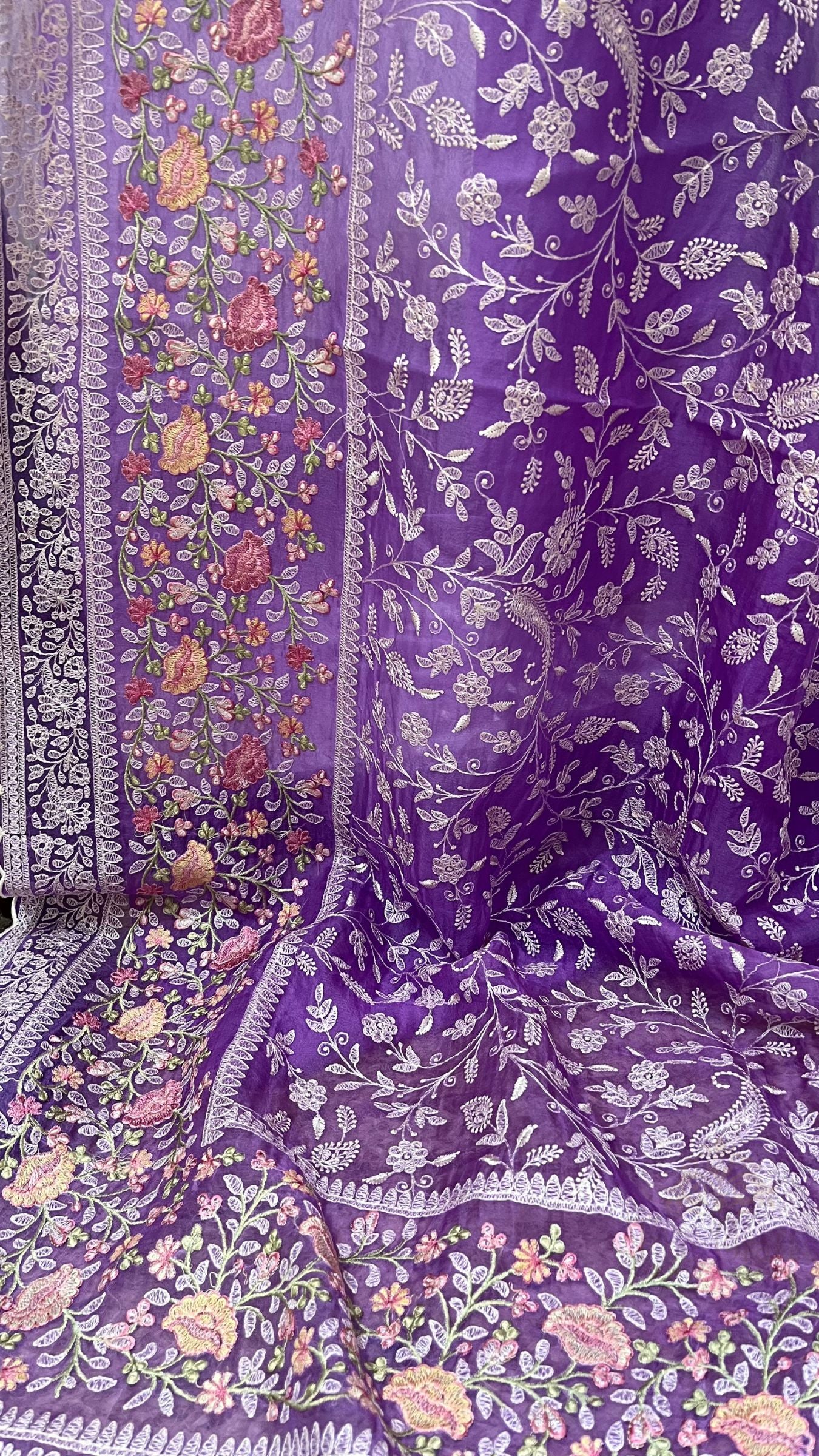 Pure Organza Silk Chikankari Handloom Banarasi Saree