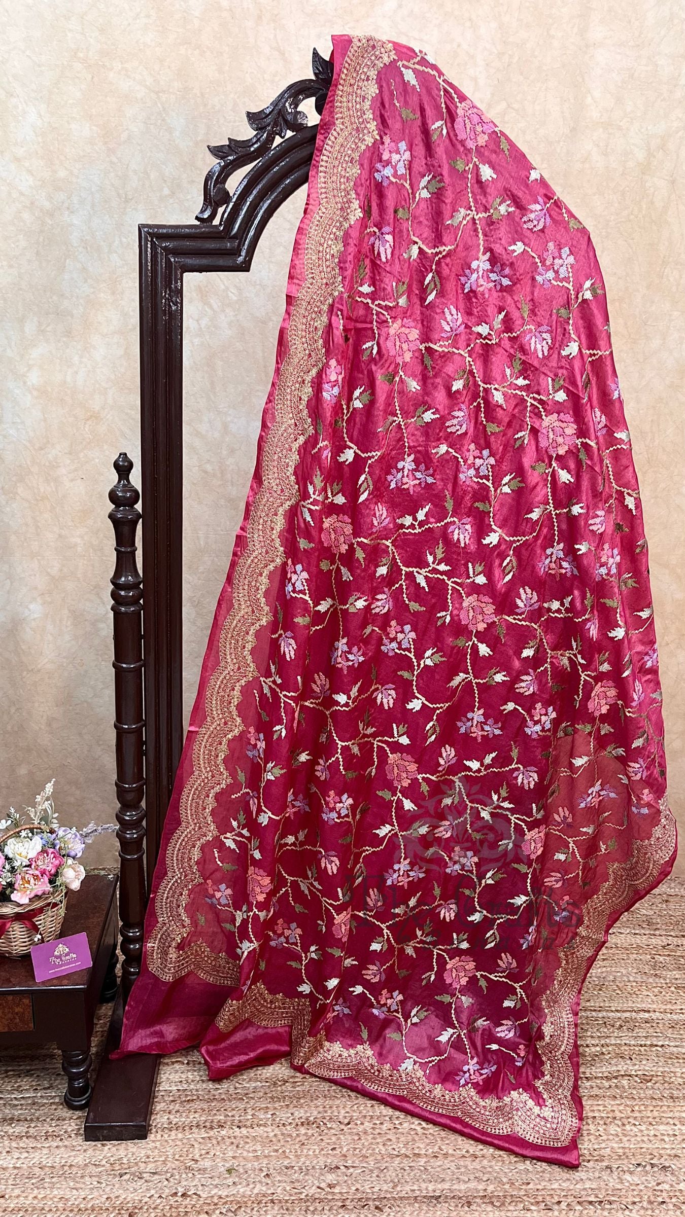 Pure Tussar Silk Chikankari Handloom Banarasi Saree