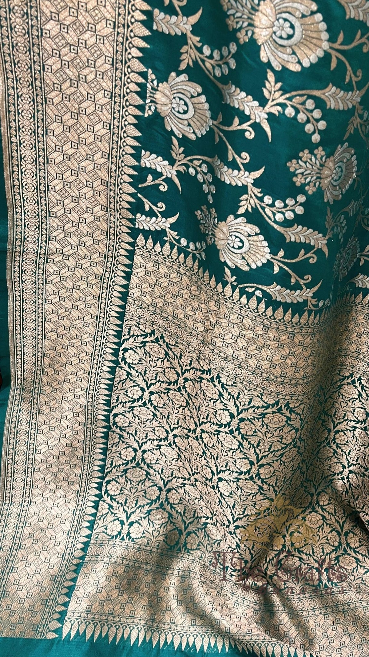 Pure Katan Silk Handloom Banarasi Saree - All Over Sona Rupa Jaal Work