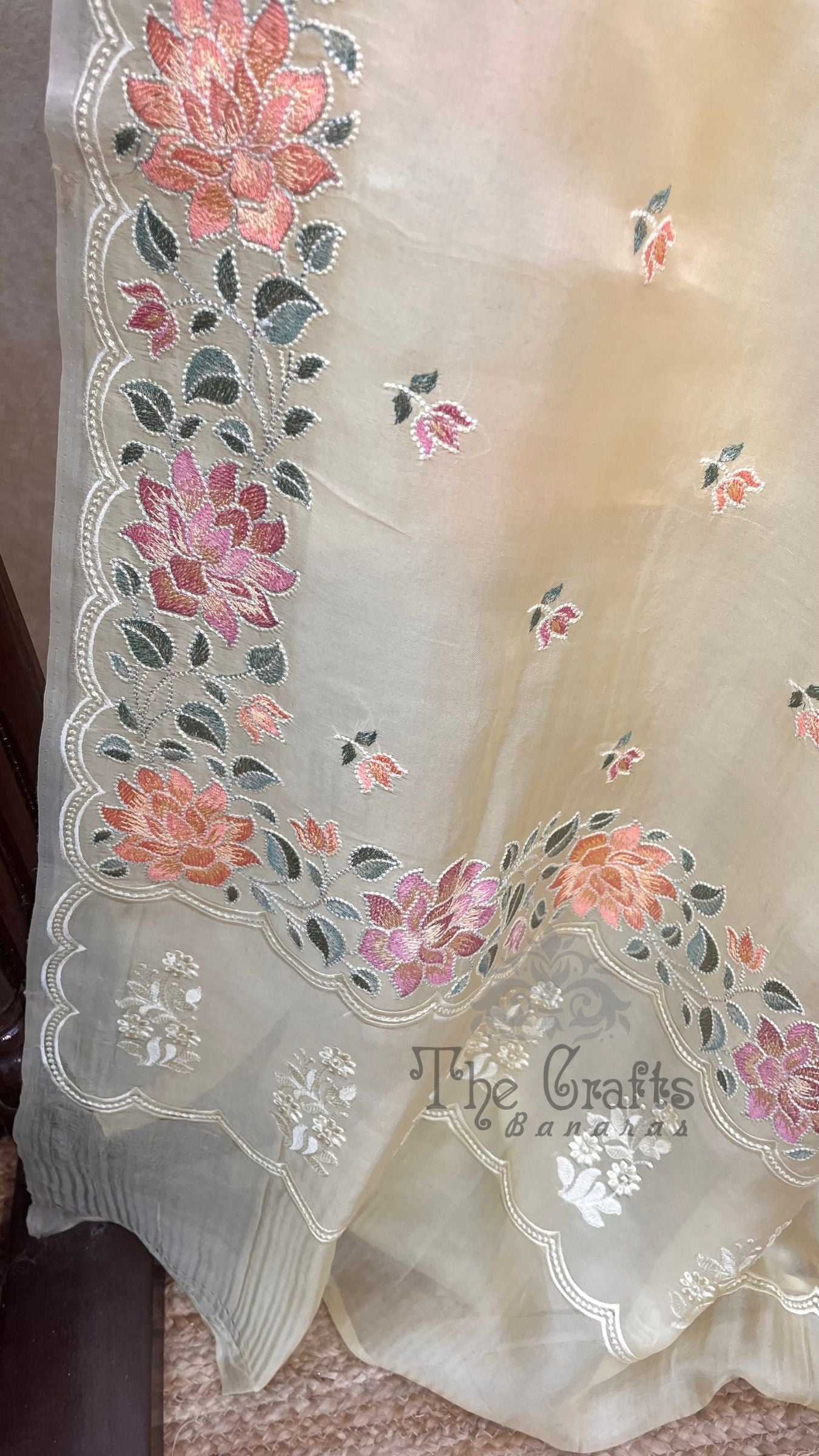 Pure Organza Silk Chikankari Handloom Banarasi Saree
