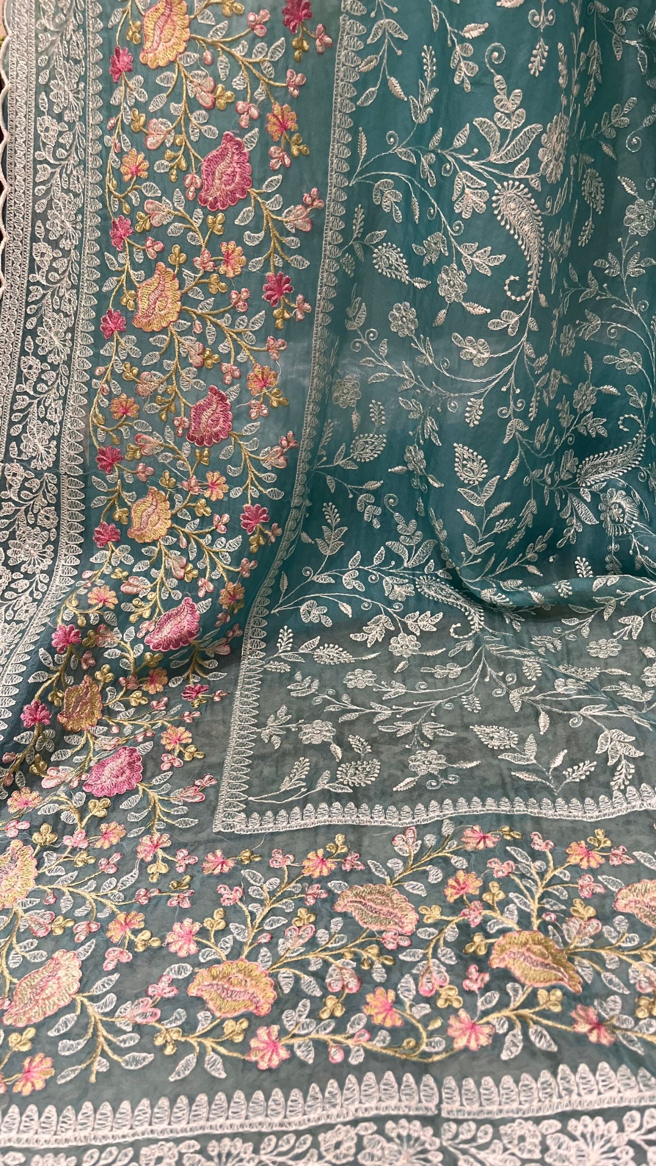 Pure Organza Silk Chikankari Handloom Banarasi Saree