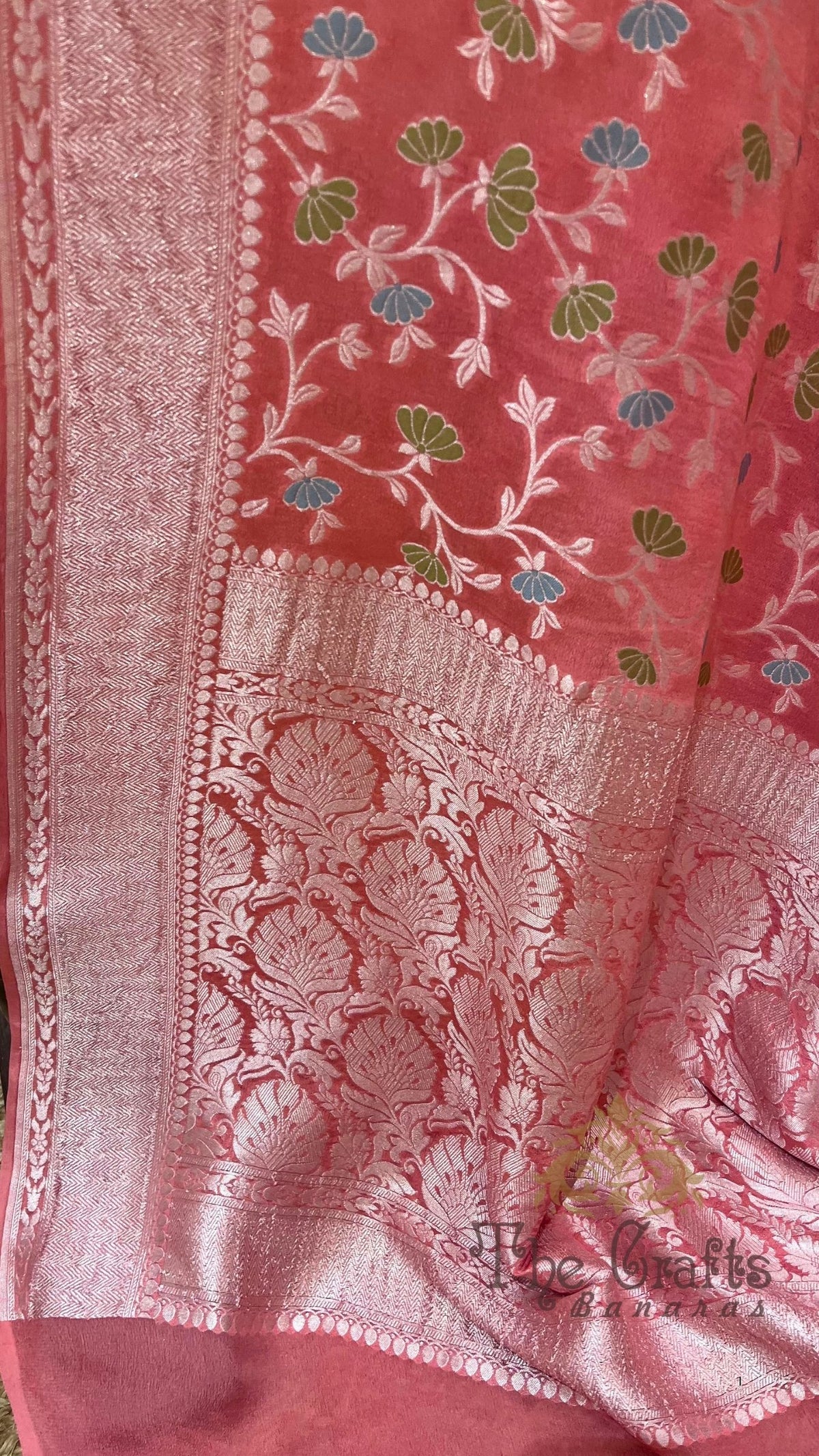 Khaddi Georgette Handloom Banarasi Saree - Jaal with Meenakari