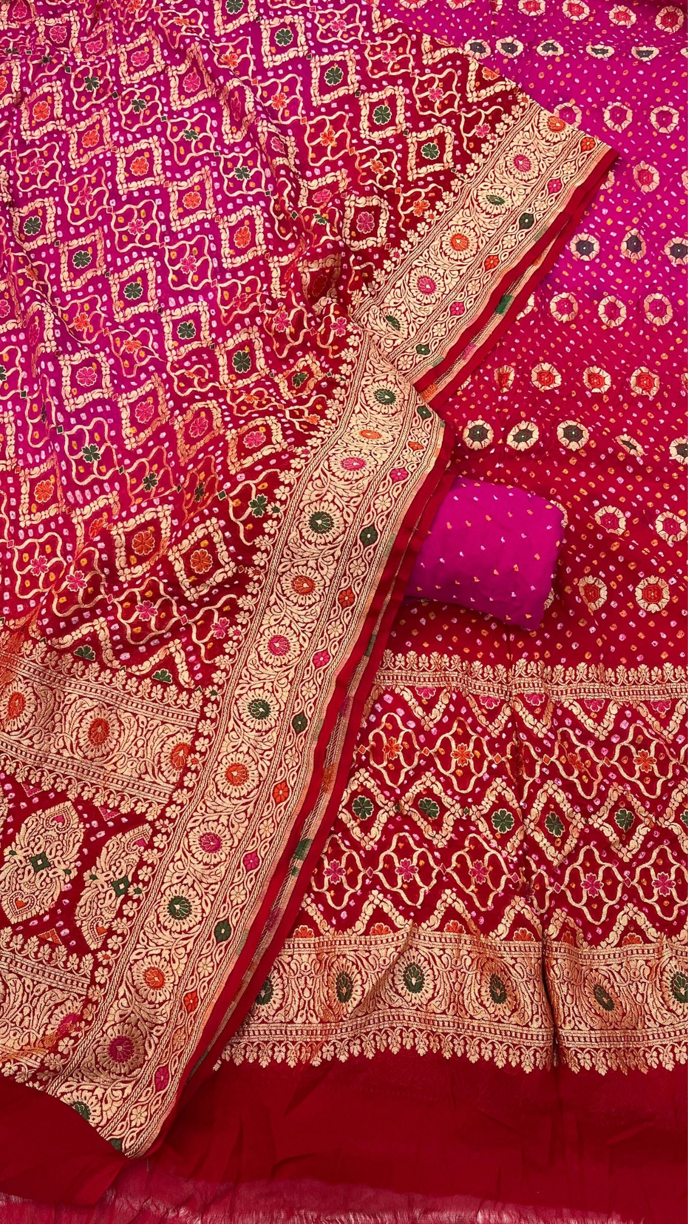 Pure Georgette Banarasi Bandhej Dress Material - with Meenakari