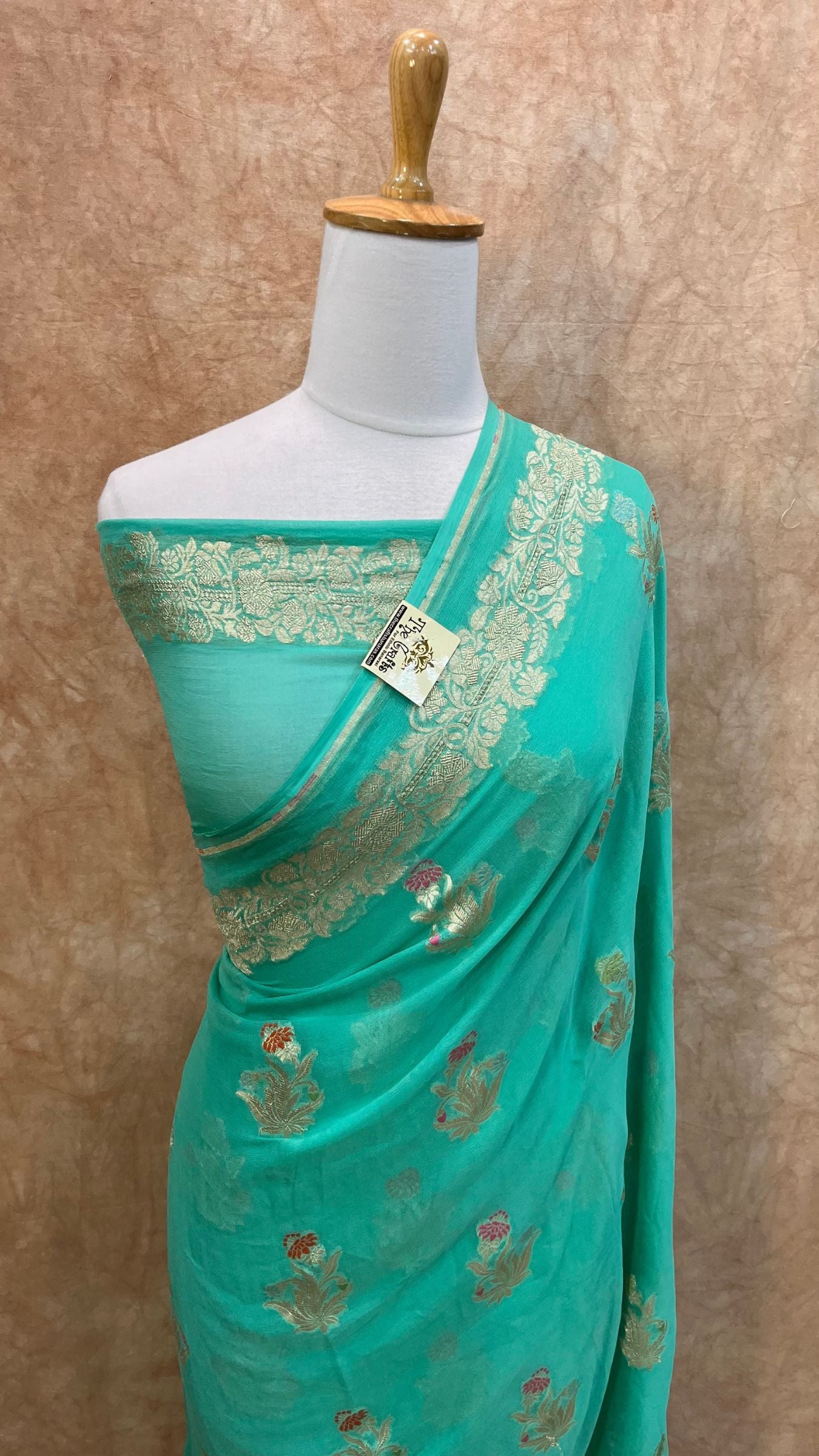 Khaddi Georgette Handloom Banarasi Saree - Jaal with Meenakari