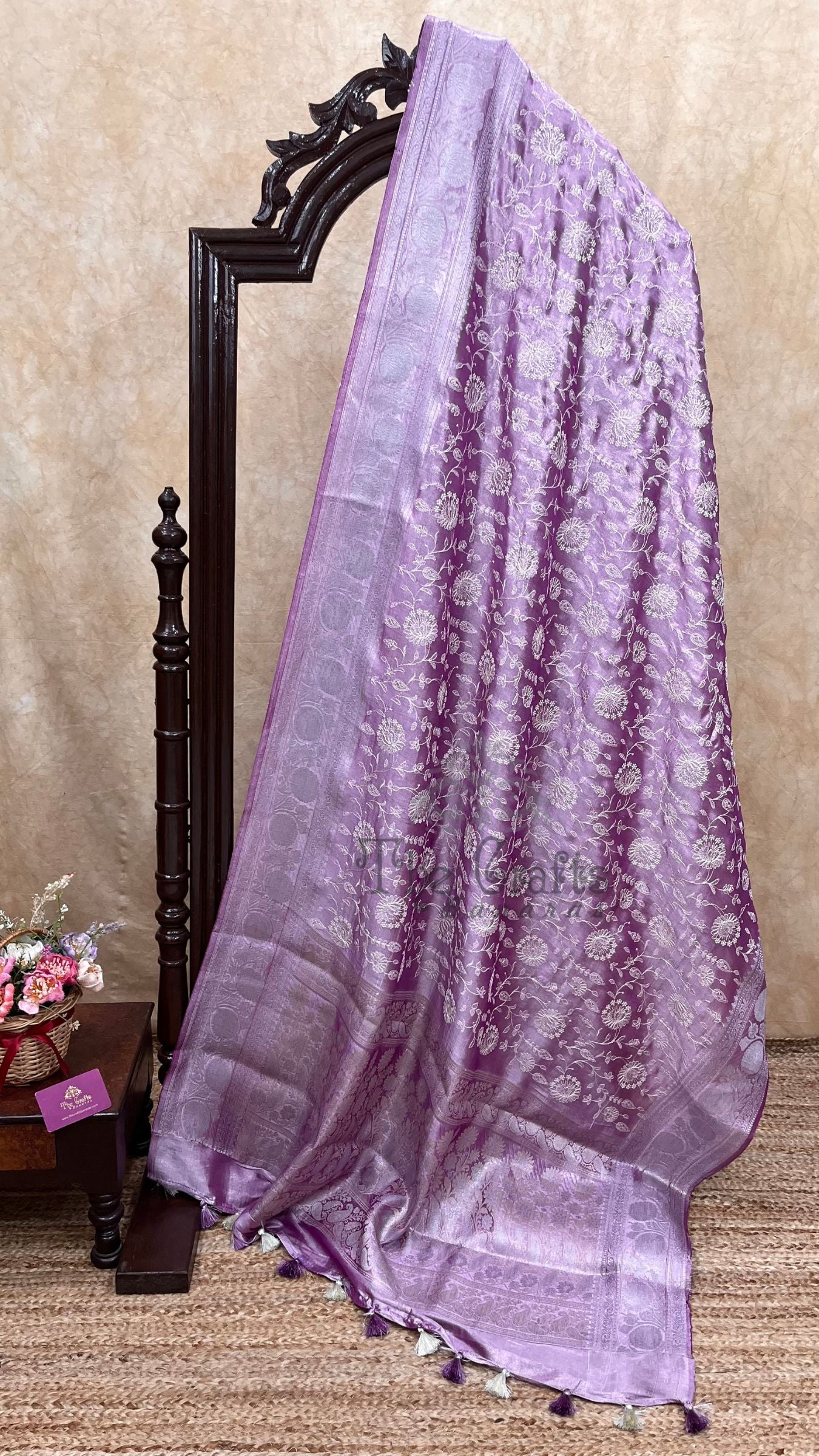 Pure Kora Ttissue Silk Handloom Banarasi Saree - With Chikankari All over