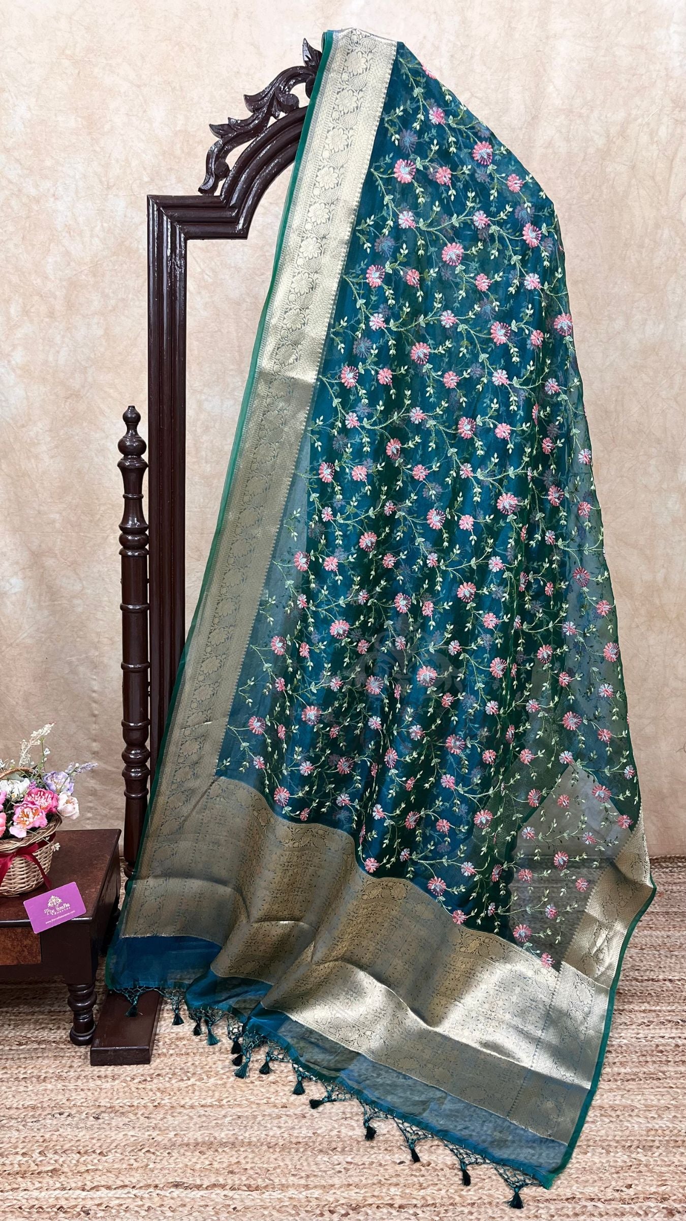 Pure Kora Ttissue Silk Handloom Banarasi Saree - With Chikankari All over