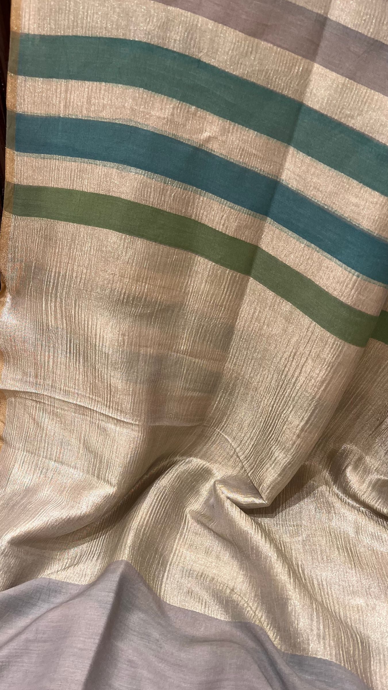 Pure Munga Tissue Silk Stripe Handloom Banarasi Saree