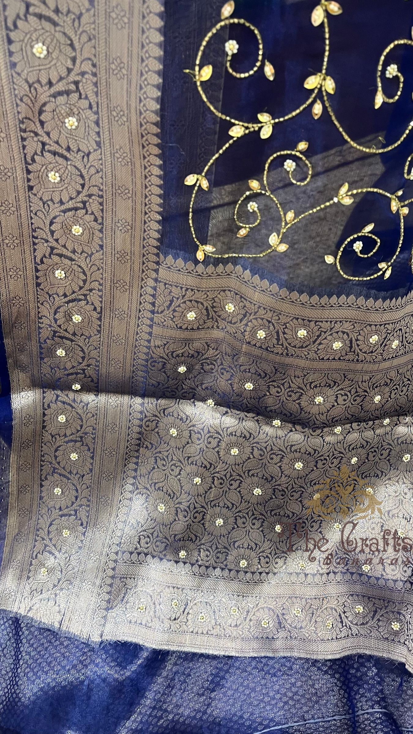 Pure Tissue Silk Banarasi Saree - with Cut Dana & Motifs Handwork