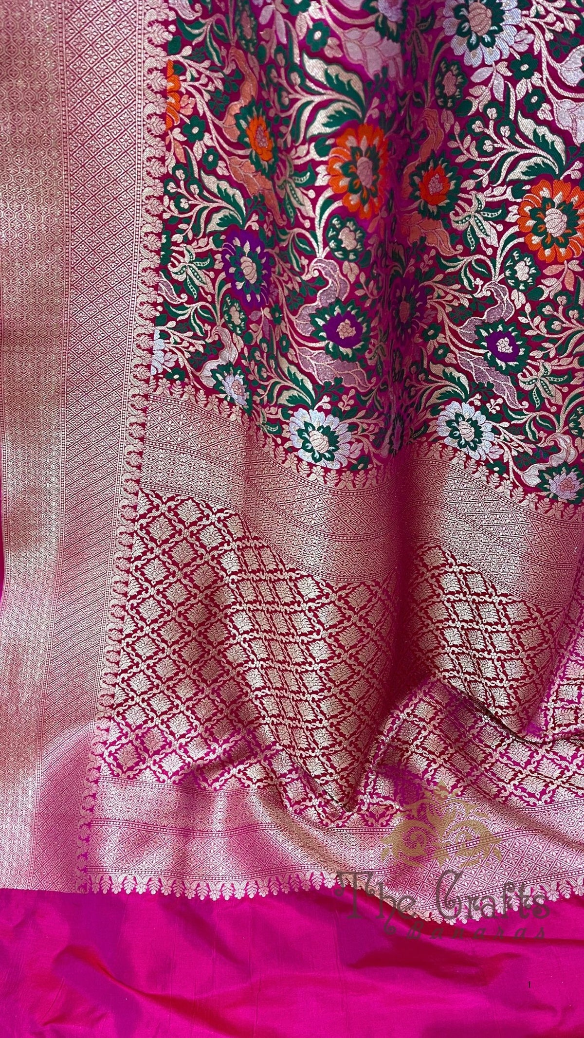 Pure Katan Silk Handloom Banarasi Saree - Jaal Work with Meenakari