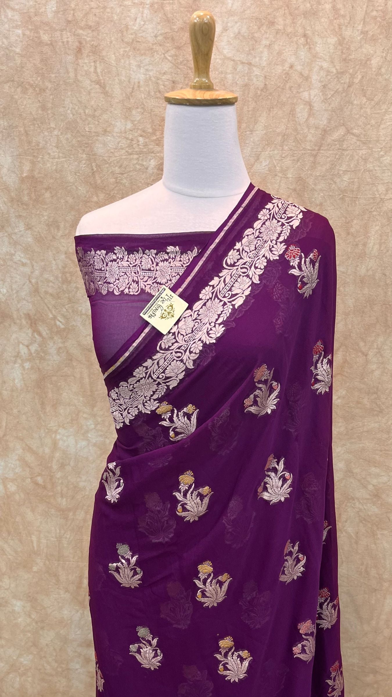 Khaddi Georgette Handloom Banarasi Saree - Jaal with Meenakari