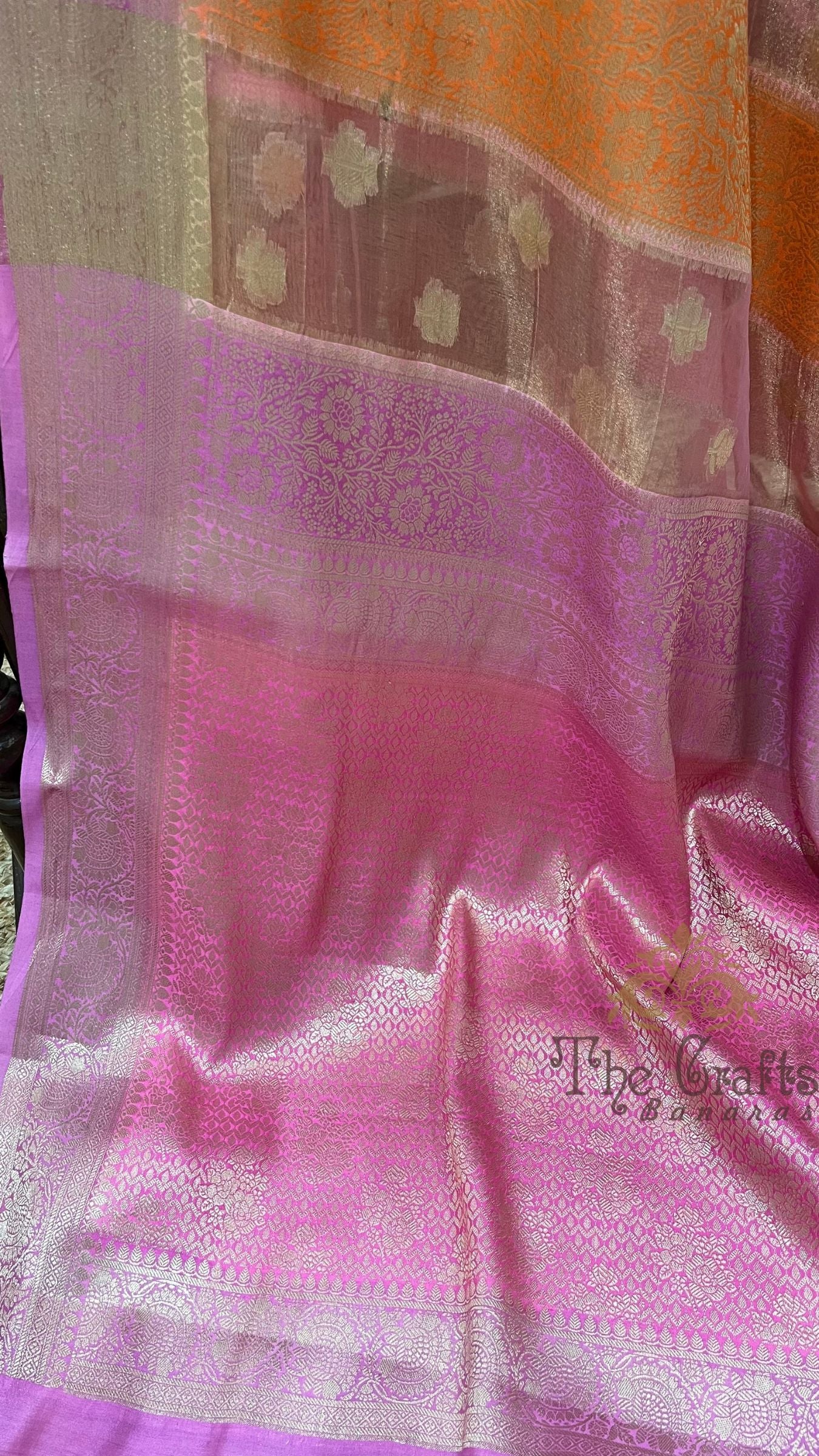 Pure Chiniya Tissue Silk Banarasi Saree - Multicolour Stripe