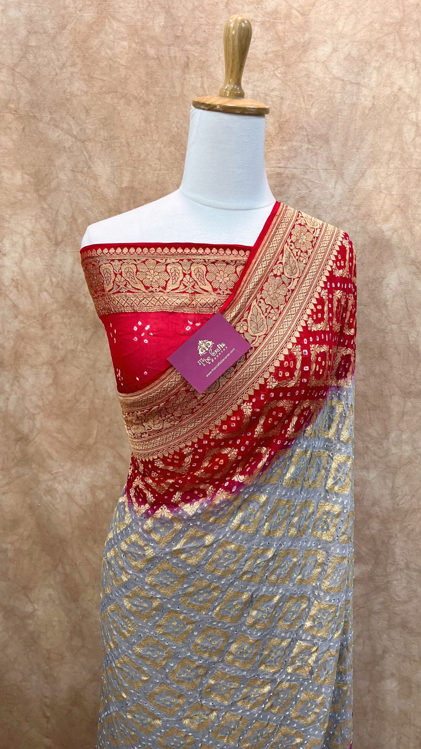 Pure Georgette Banarasi Handloom Bandhej Saree