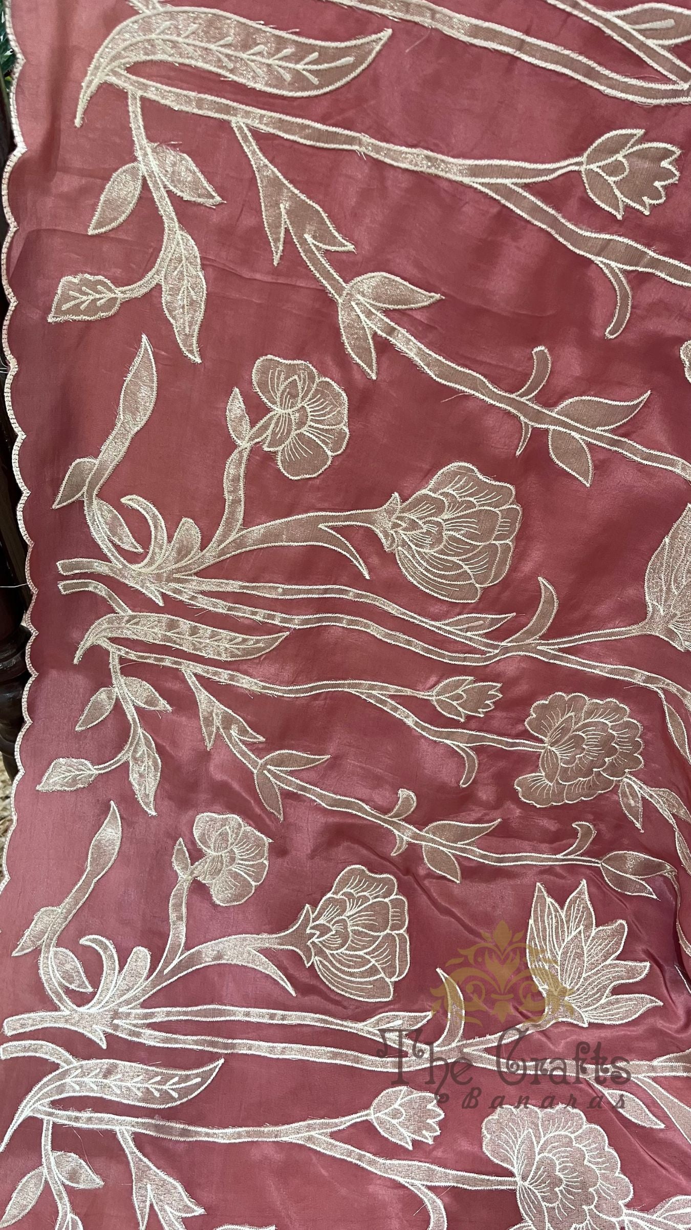 Pure Crepe Silk Banarasi Saree - Floral Appliqué Work