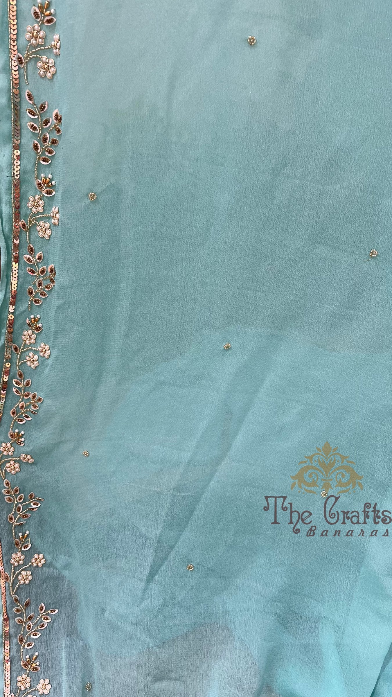 Pure Georgette Banarasi Saree - with Zardozi Floral Border & Sequin Motifs