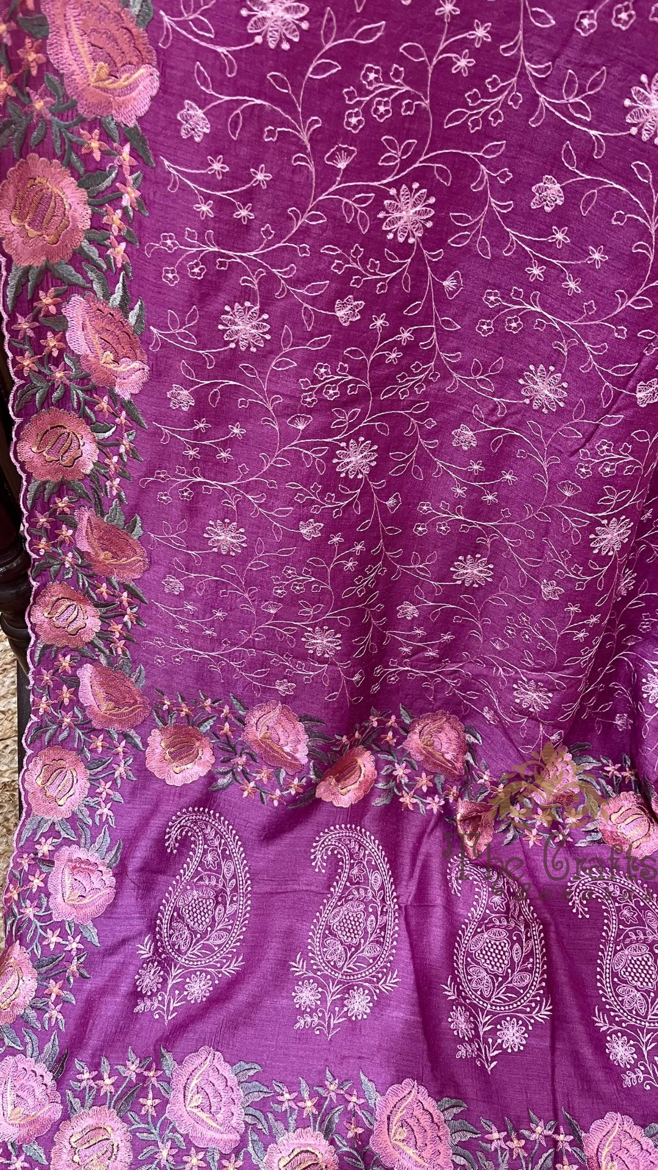 Pure Munga Silk Banarasi Saree - Chikankari all over