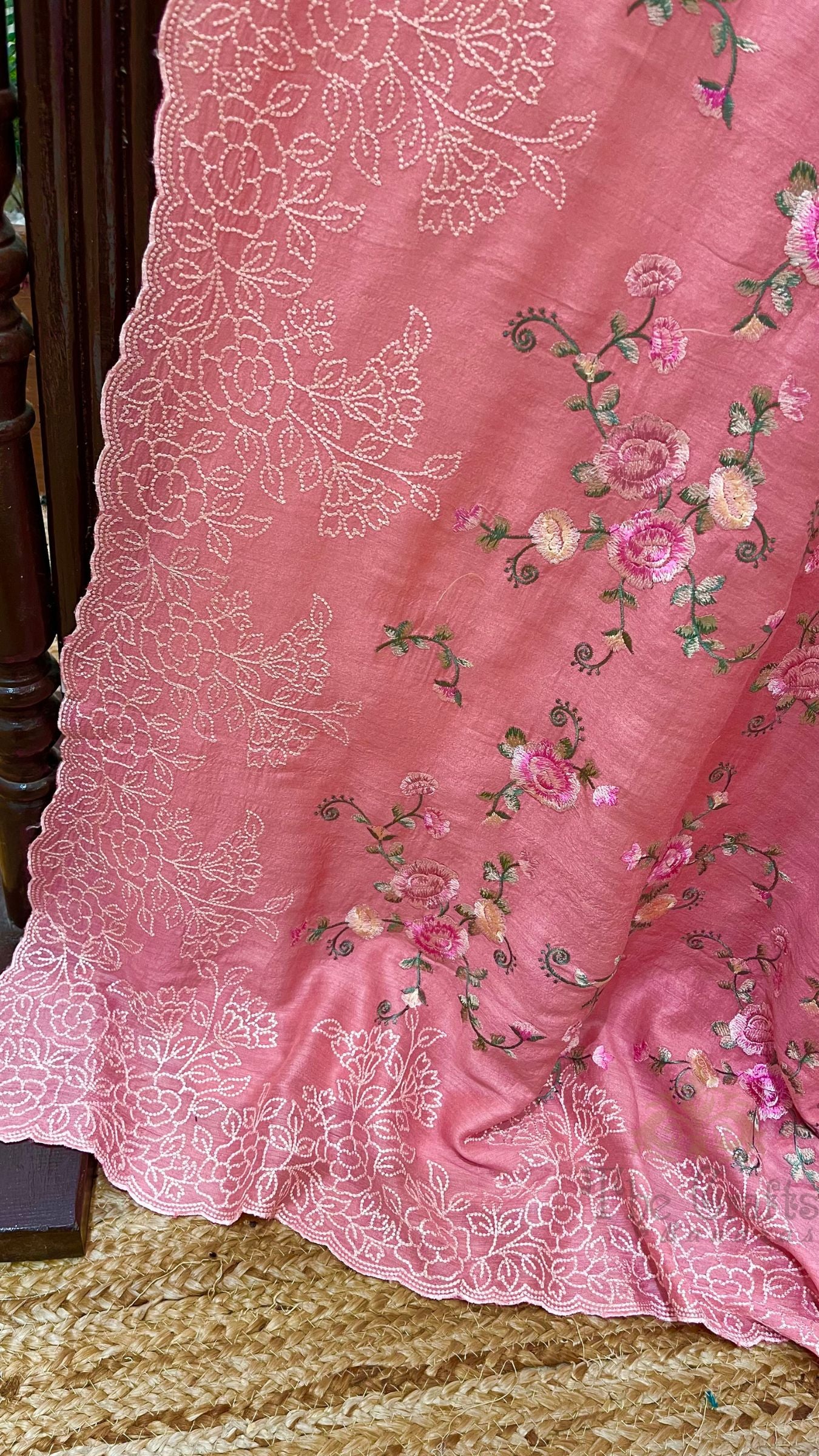 Pure Munga Silk Chikankari Handloom Banarasi Saree