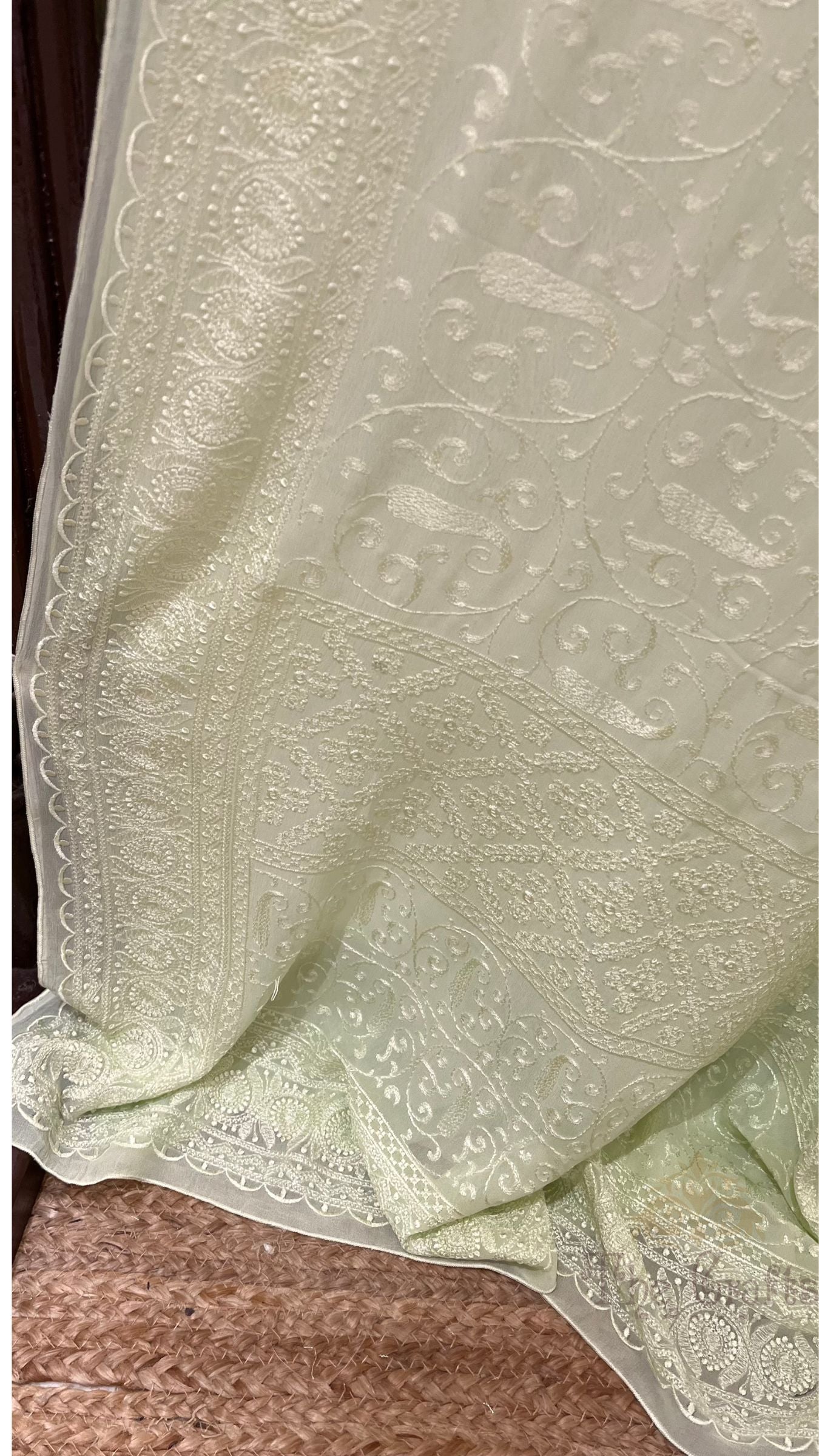 Pure Georgette Chikankari Handloom Banarasi Saree