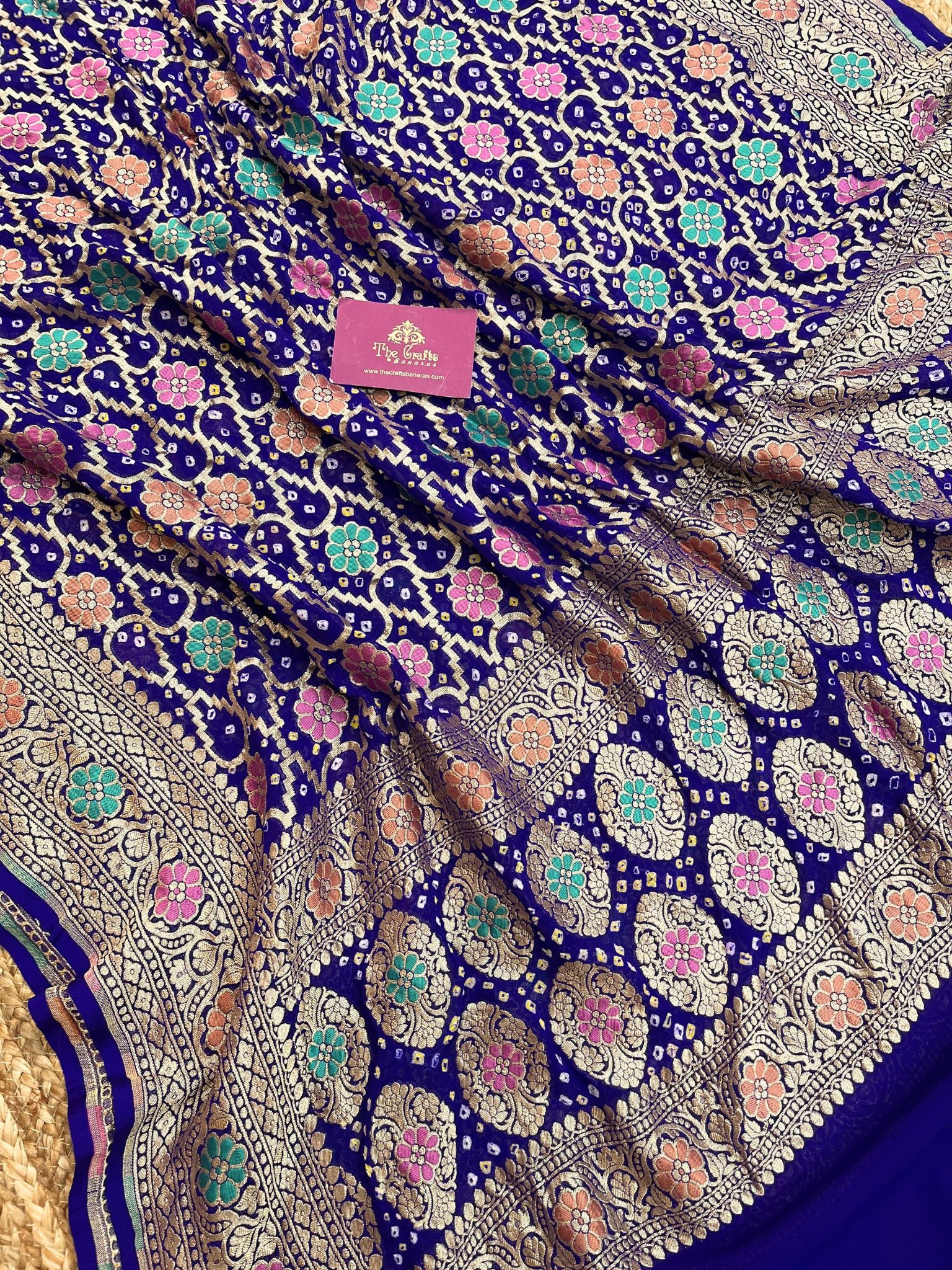 Khaddi Georgette Banarasi Handloom Bandhej Dupatta - Meenakari