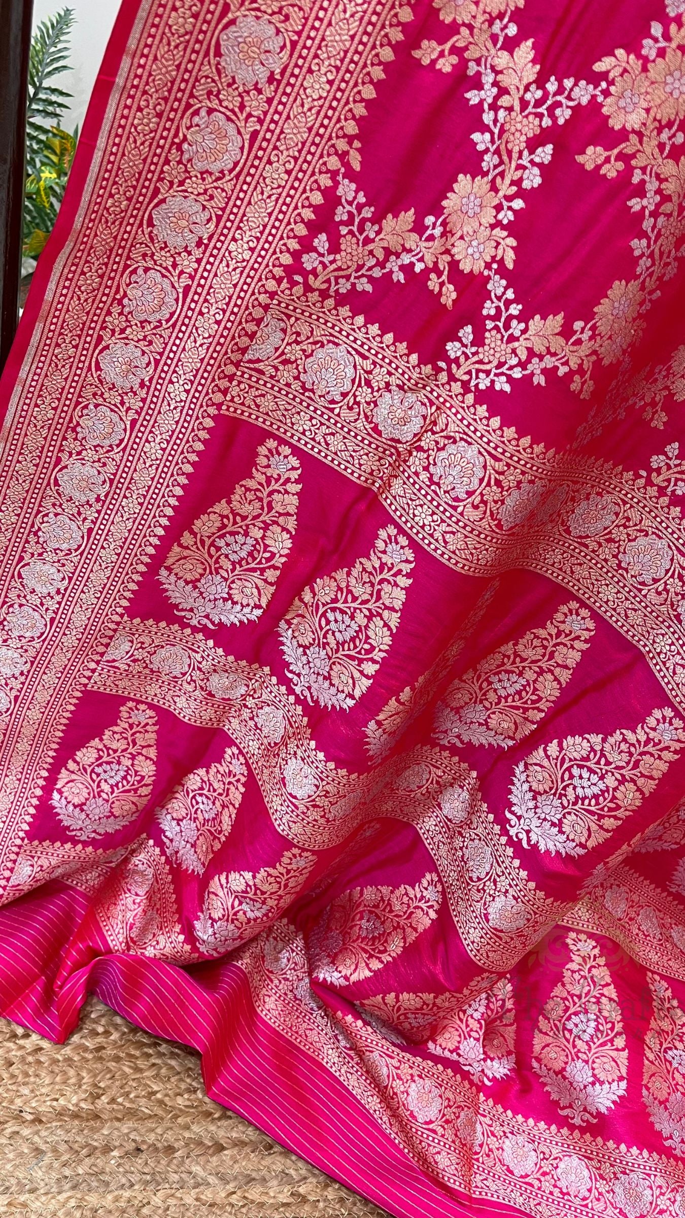 Pure Katan Silk Handloom Banarasi Saree - All Over Sona Rupa Jaal Work