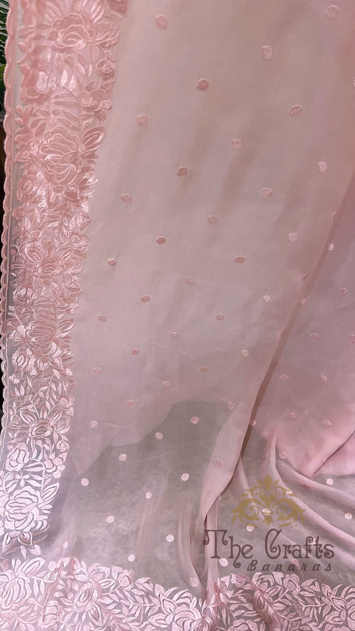 Pure Georgette Chikankari Handloom Banarasi Saree