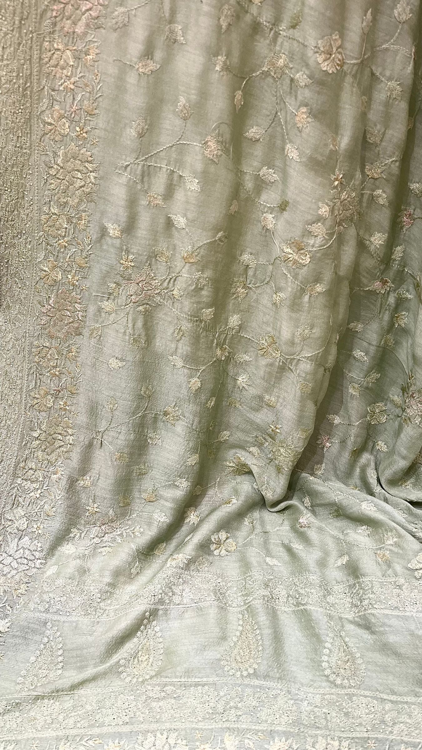Pure Munga Silk Banarasi Saree - Chikankari all over