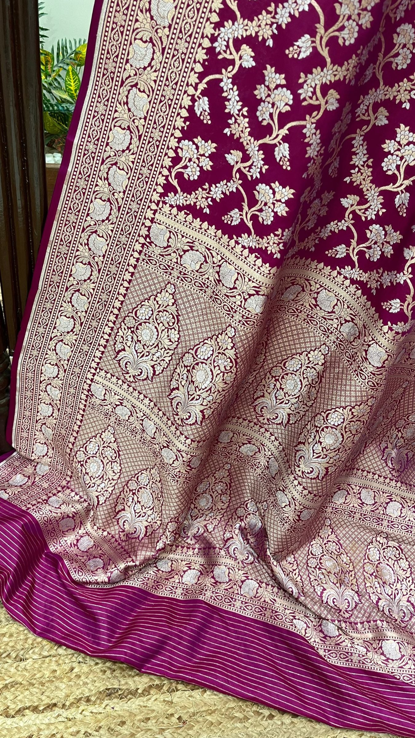Pure Katan Silk Handloom Banarasi Saree - All Over Sona Rupa Jaal Work