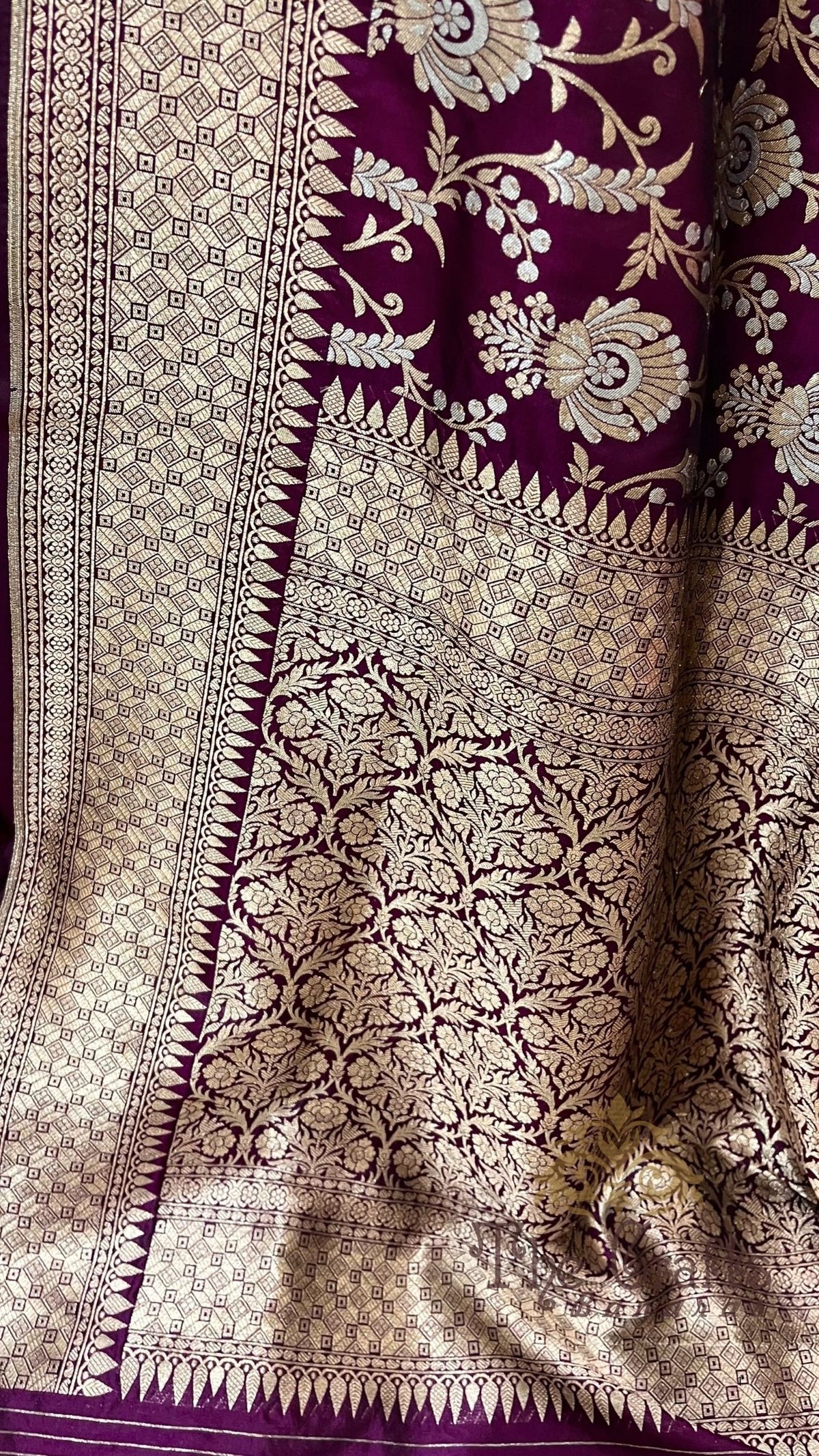 Pure Katan Silk Handloom Banarasi Saree - All Over Sona Rupa Jaal Work