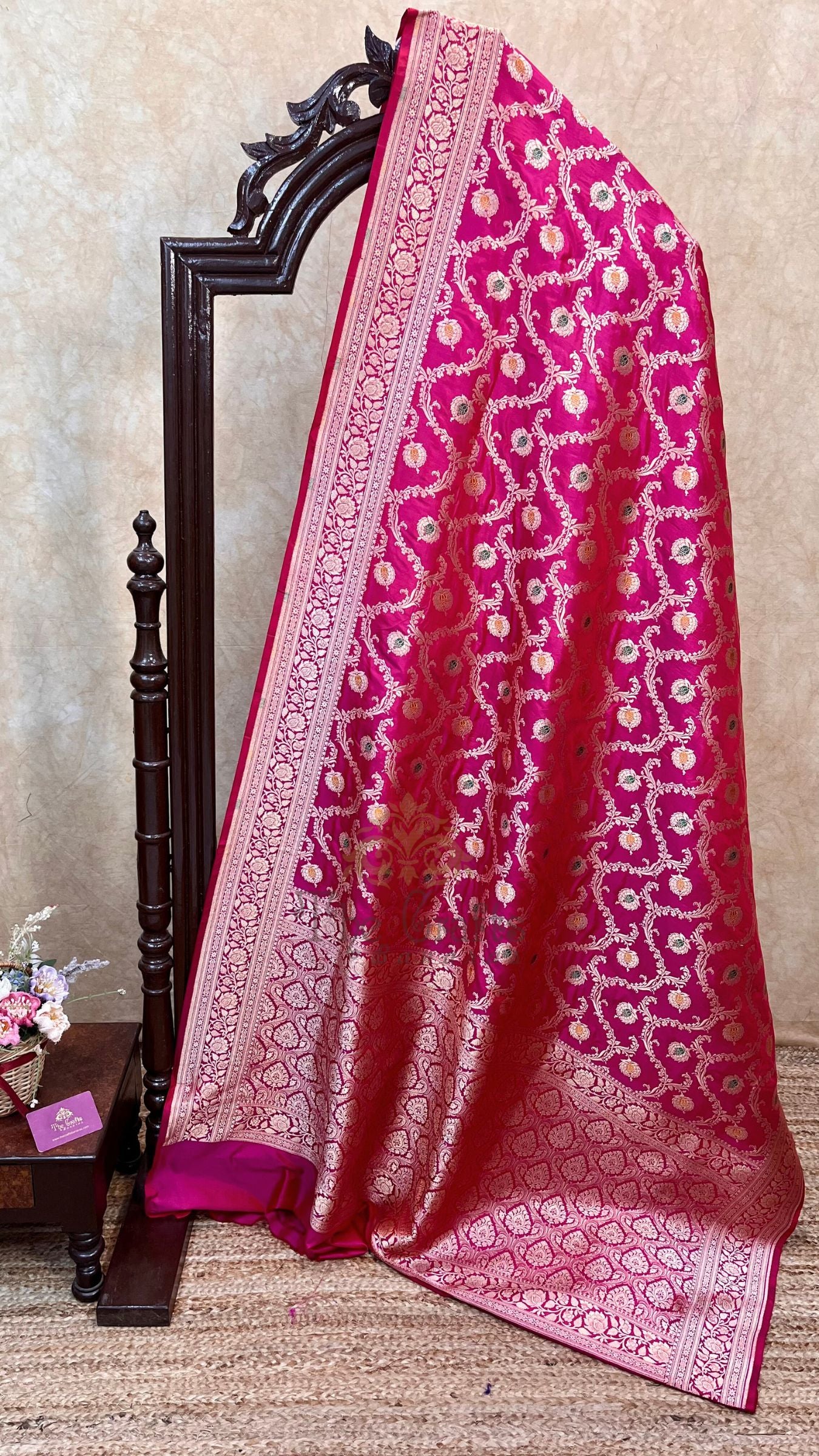 Pure Katan Silk Handloom Banarasi Saree - Jaal With Meenakari