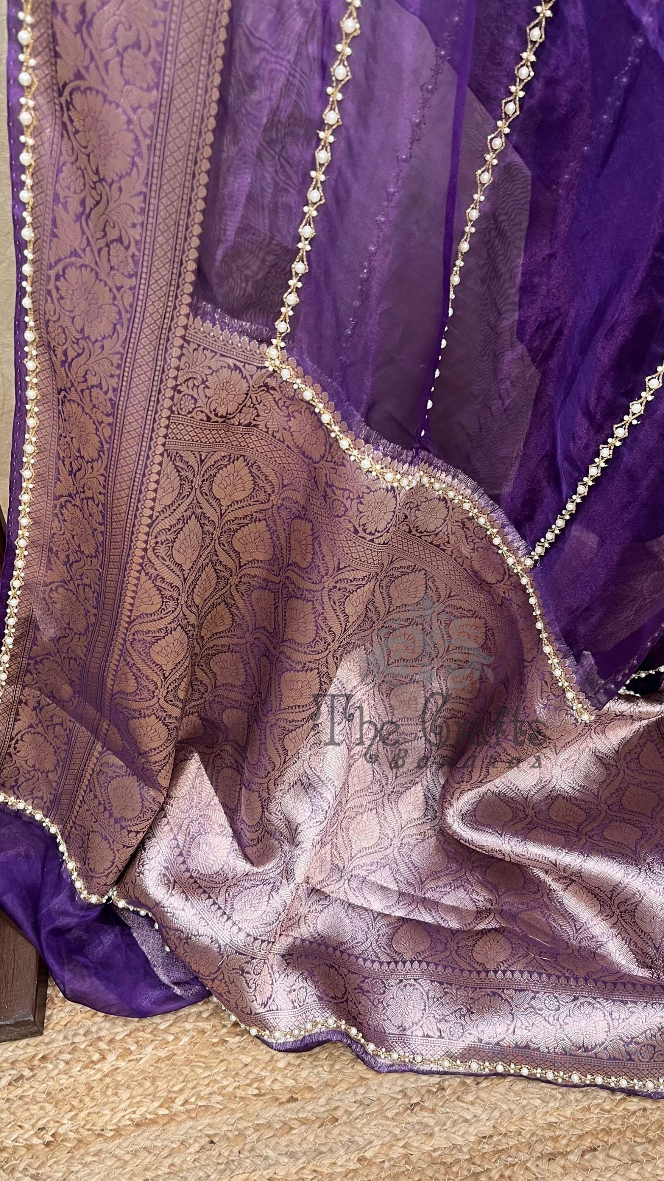 Pure Kora Tissue Silk Banarasi Saree - handwork motifs