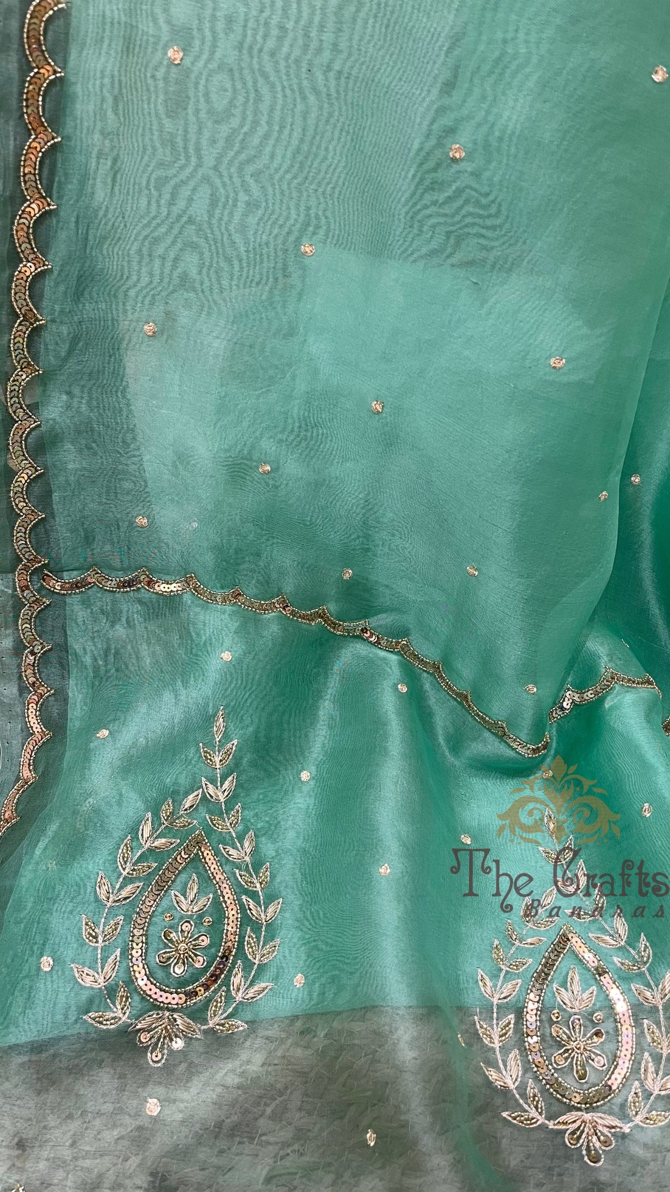 Pure Kora Organza Silk Banarasi Saree - with Zardozi, Sequin & Pitta Handwork