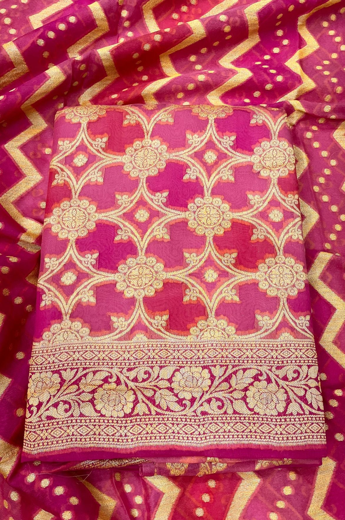 Pure Khaddi Chiffon Banarasi Dress Material