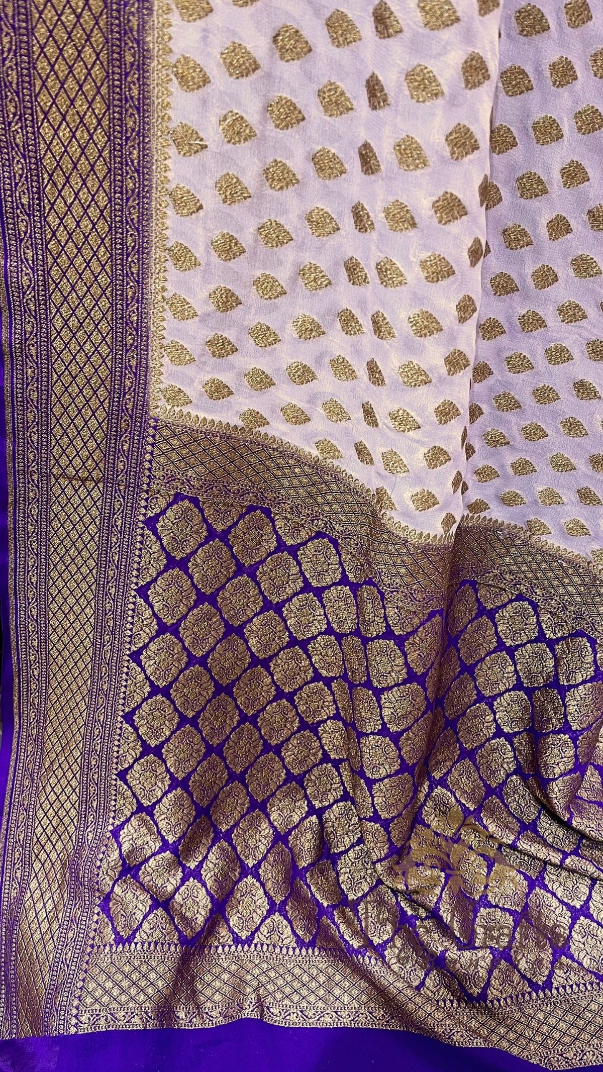 Khaddi Georgette Banarasi Saree - Antique Zari
