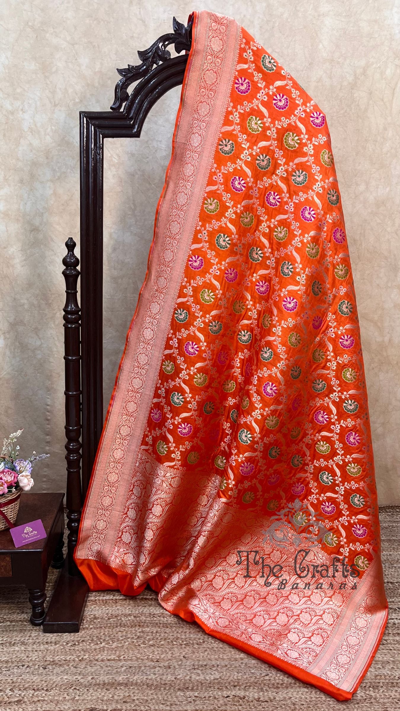 Pure Katan Silk Handloom Banarasi Saree - Jaal With Meenakari