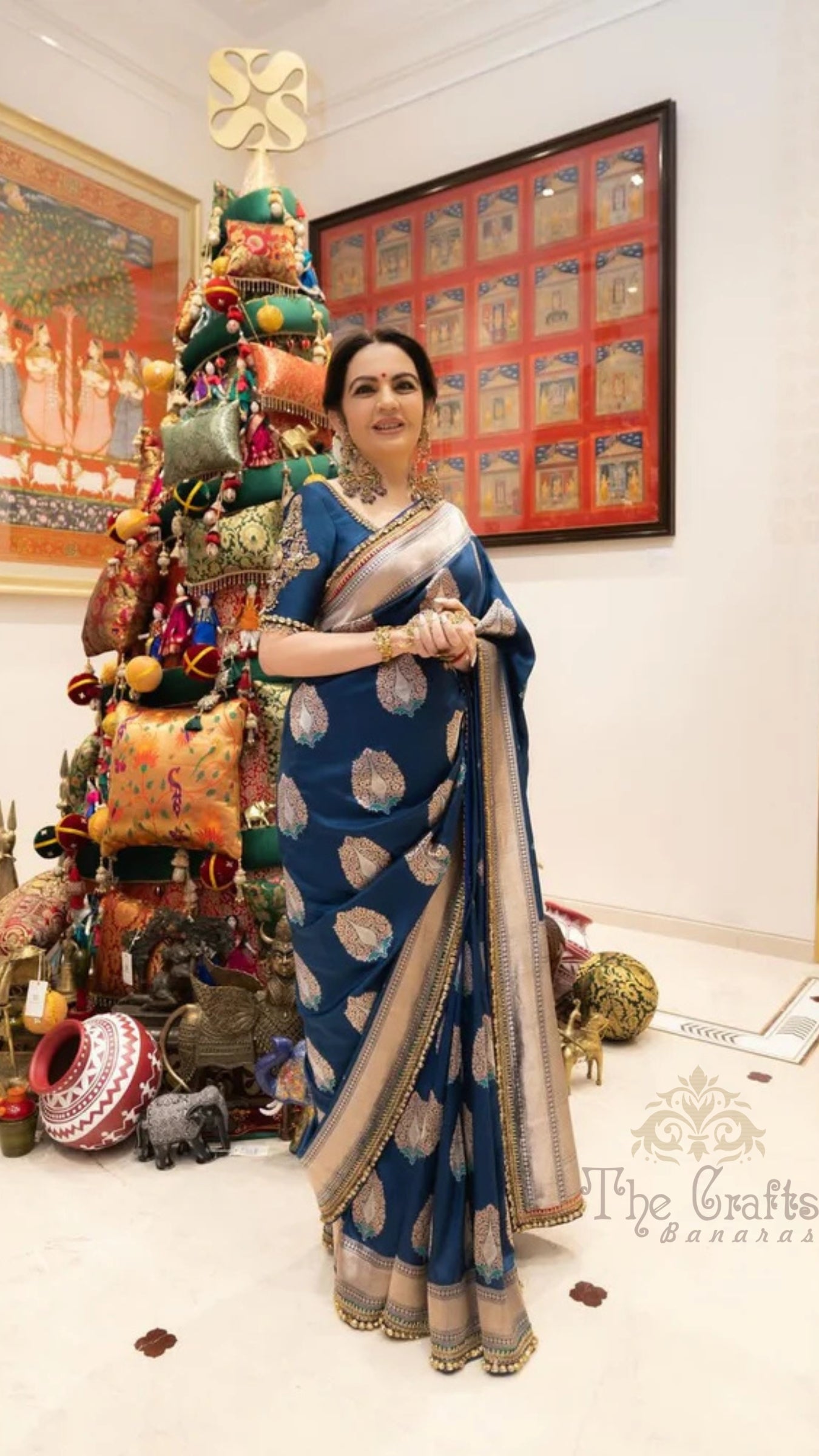 Nita Ambani in Pure Katan Silk Handloom Banarasi Saree - Jaal with Meenakari