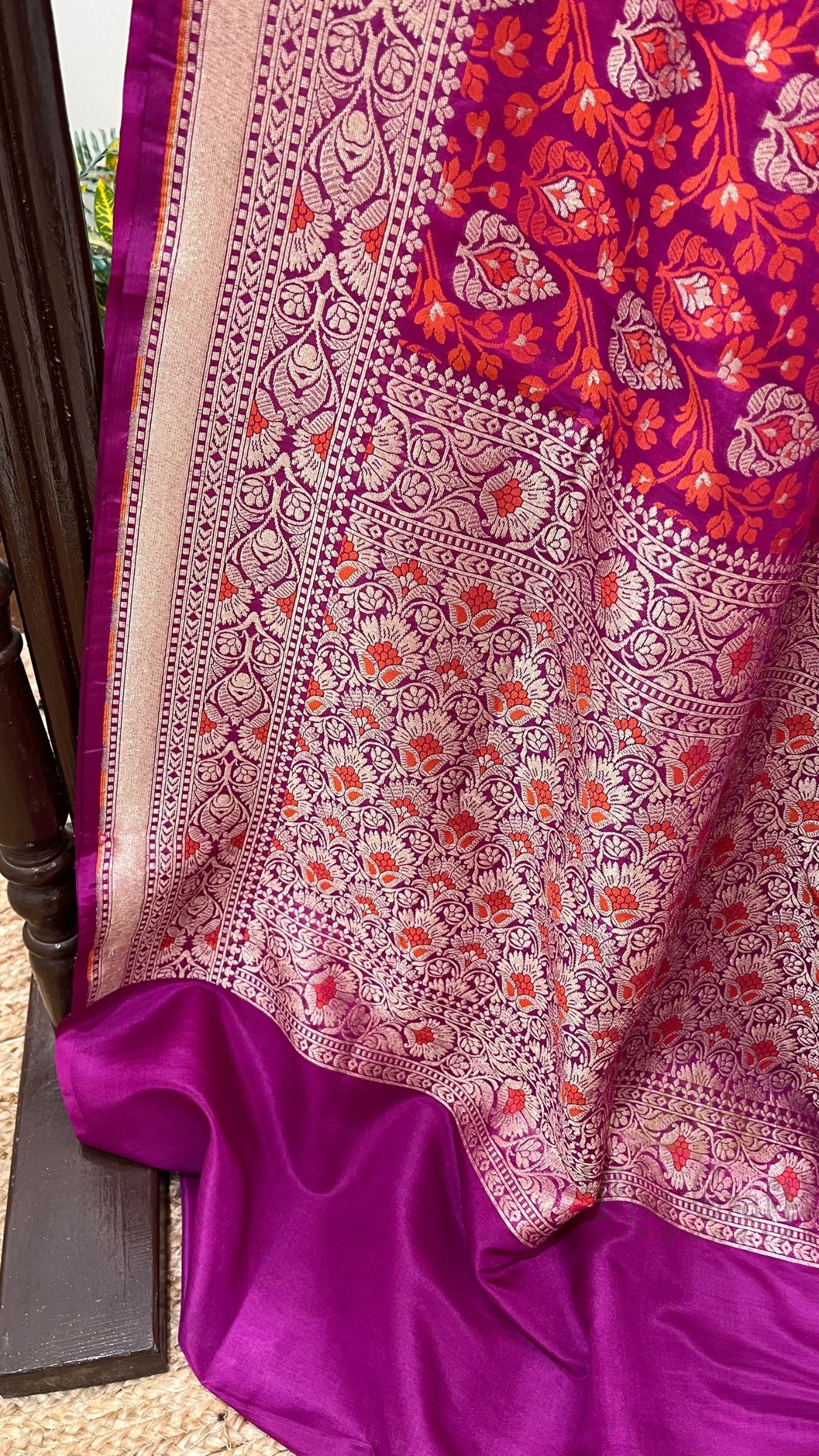 Pure Cotton Silk Banarasi Brocade Handloom Saree - Meenakari