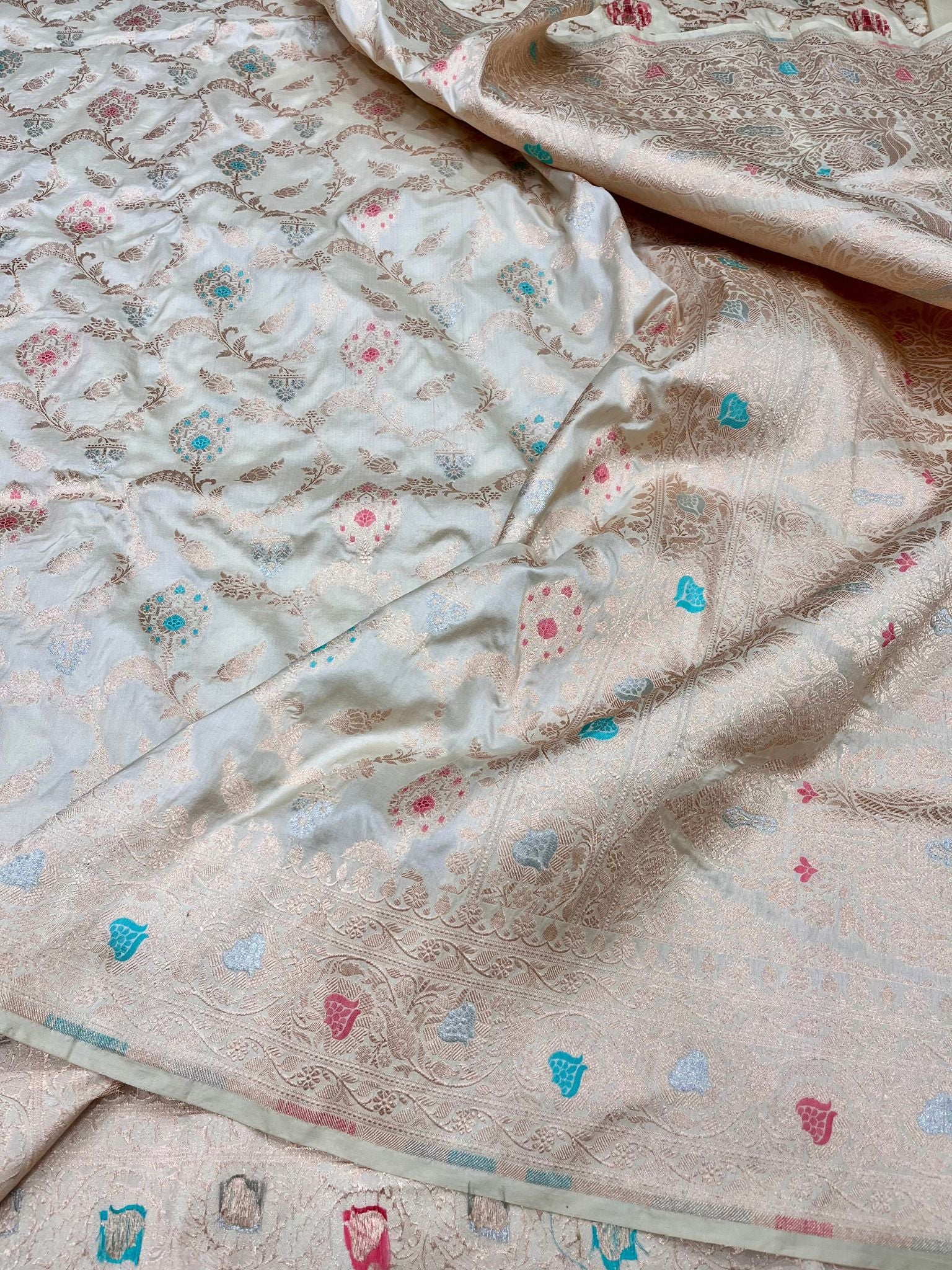 Pure Katan Silk Handloom Banarasi Saree - All over Sona Roopa Jaal work
