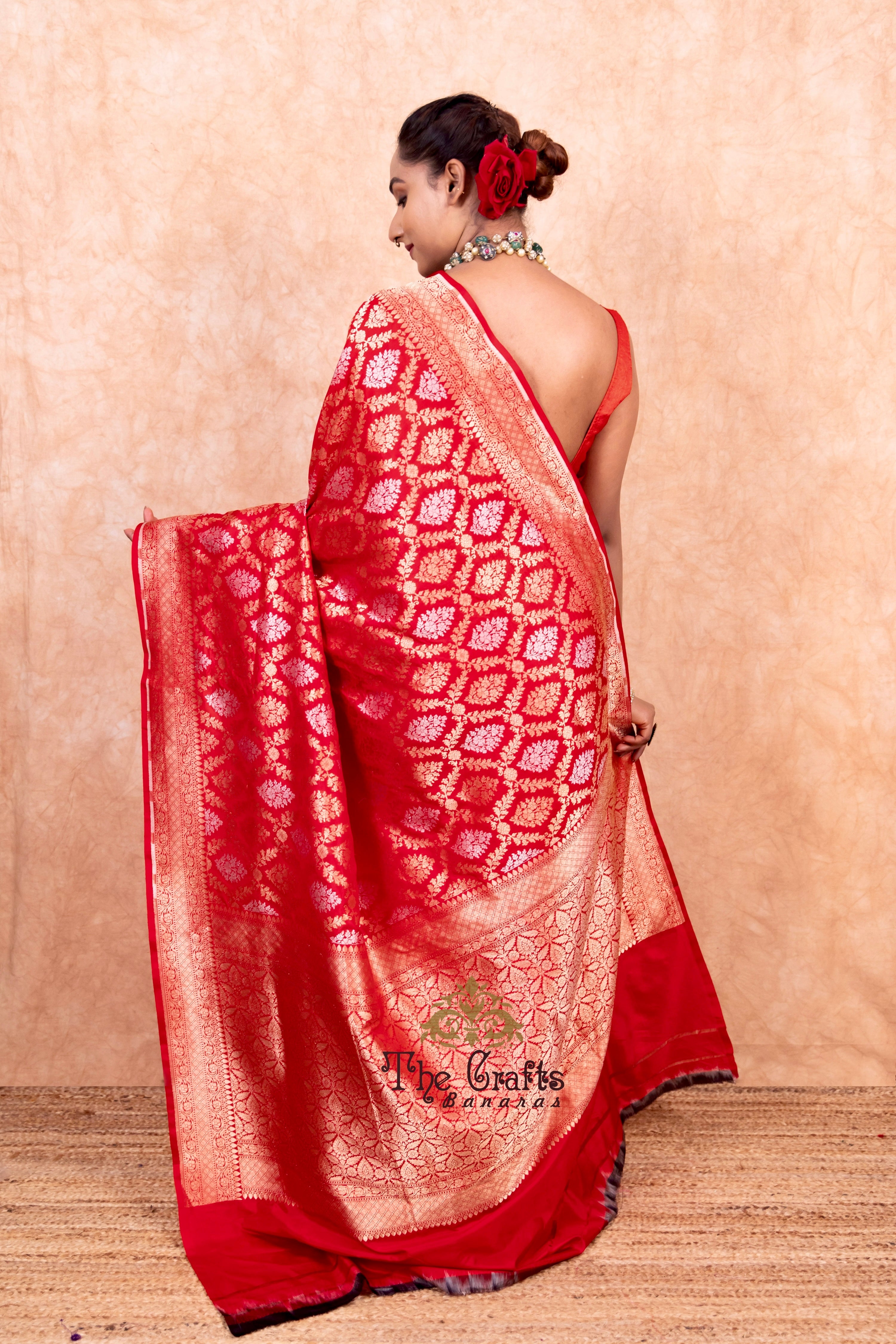 Pure Katan Silk Handloom Banarasi Saree - All over Sona Roopa Jaal work