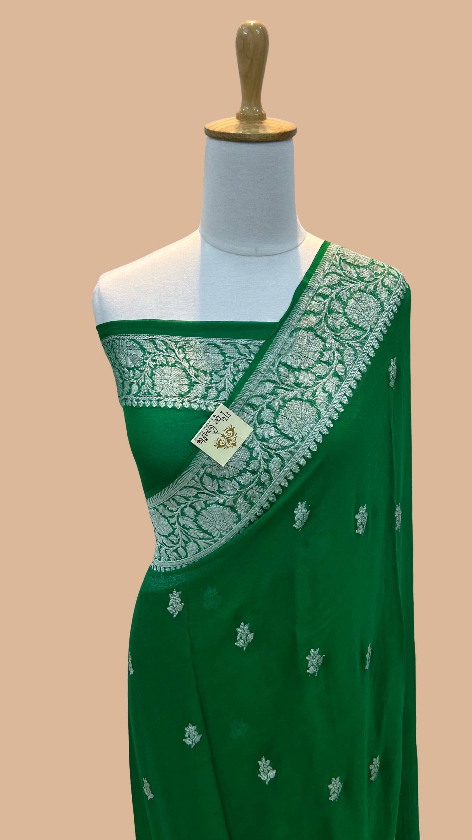 Pure Georgette Banarasi Saree - Silver Zari