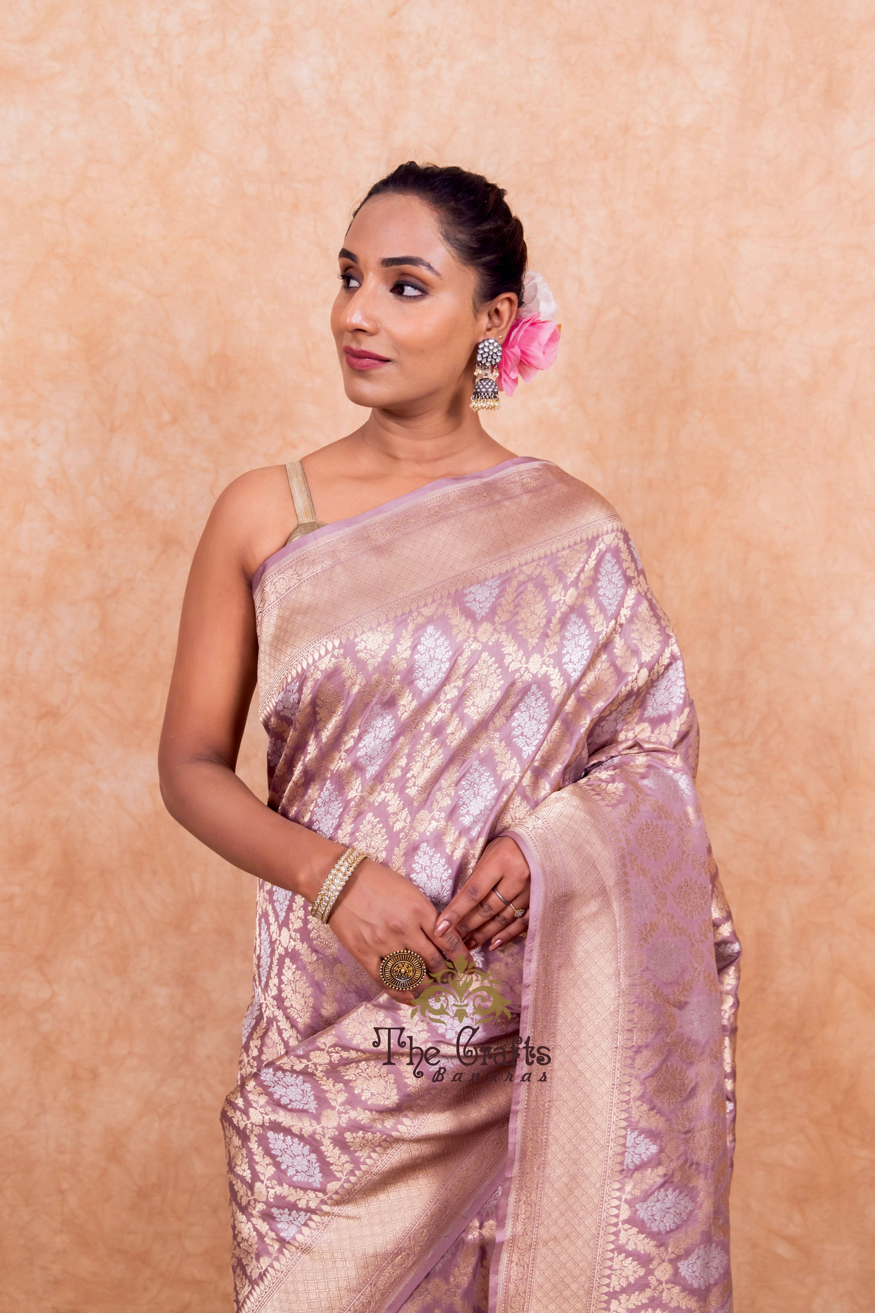 Pure Katan Silk Handloom Banarasi Saree - All over Sona Roopa Jaal work