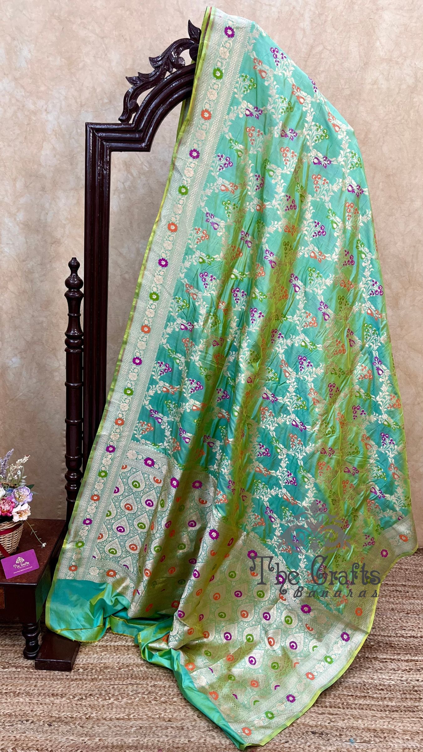 Pure Katan Silk Handloom Banarasi Saree - Jaal With Meenakari