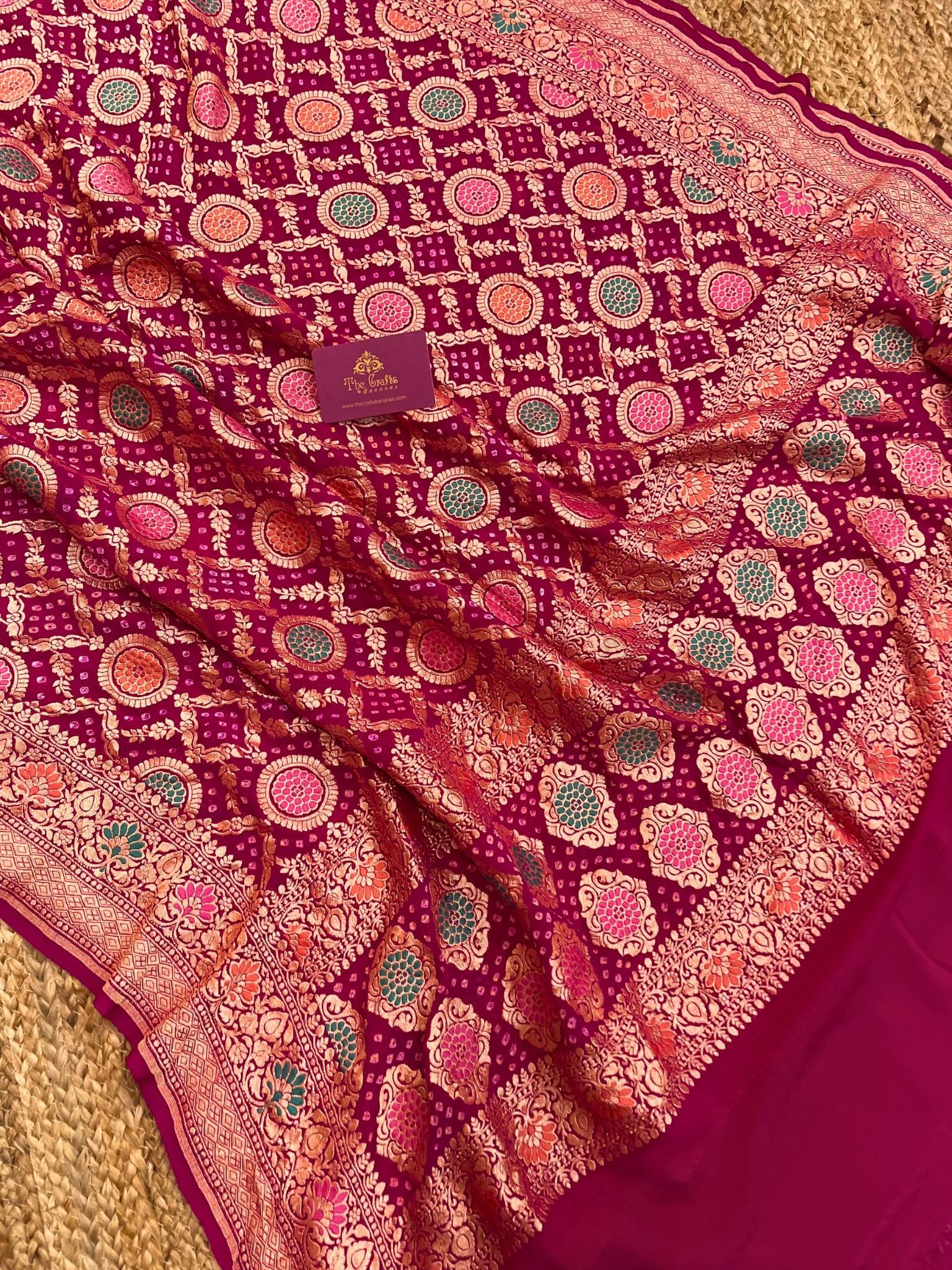 Khaddi Georgette Banarasi Handloom Bandhej Dupatta - Meenakari