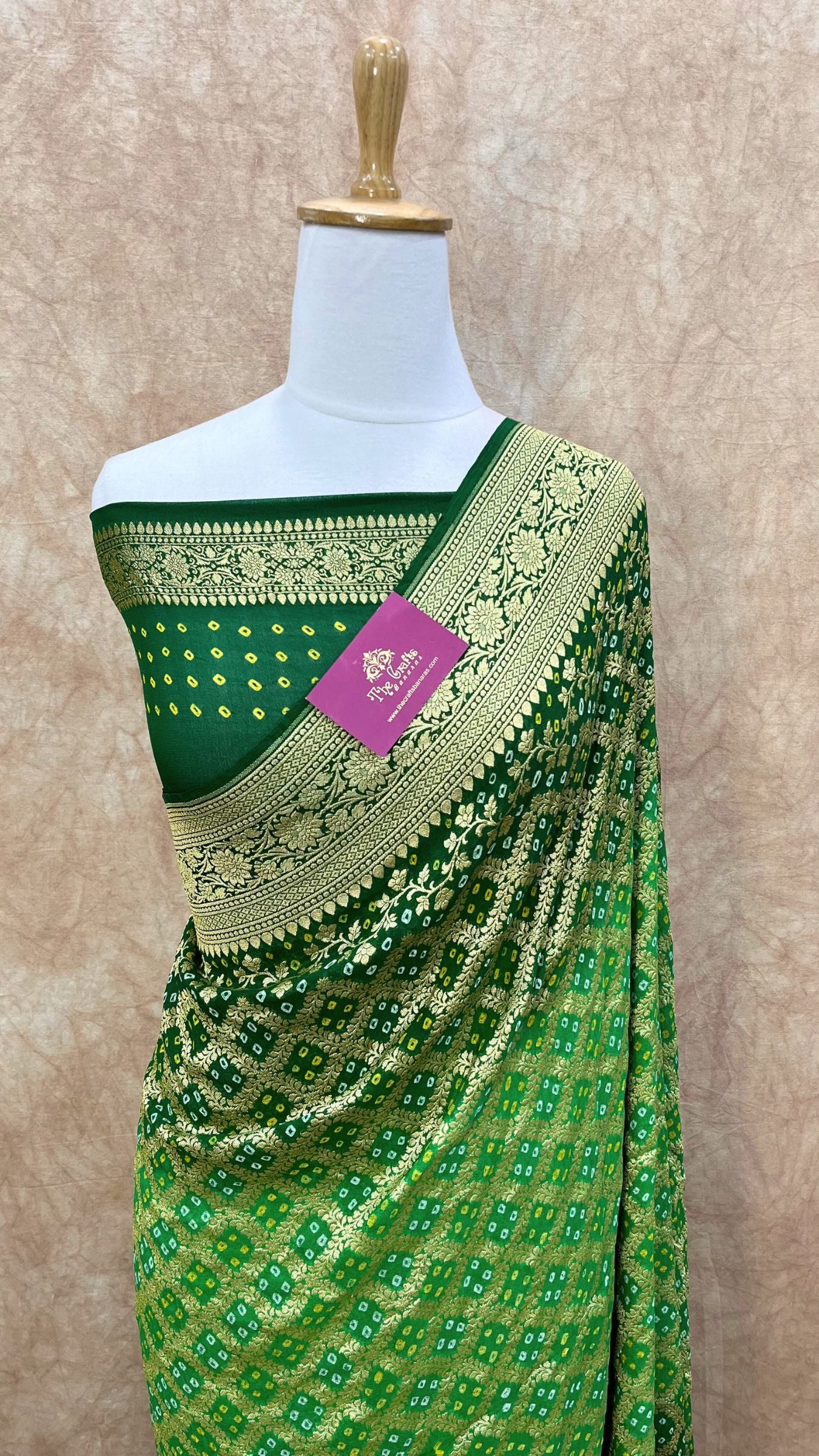 Pure Georgette Banarasi Handloom Bandhej Saree