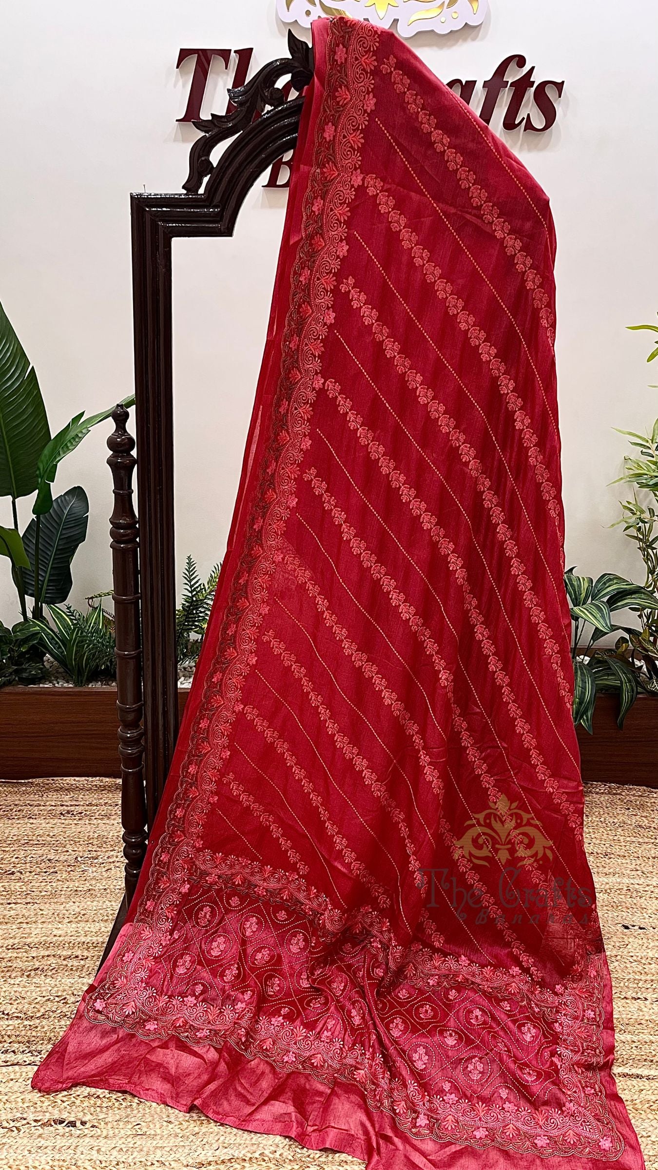 Pure Tussar Silk Chikankari Handloom Banarasi Saree
