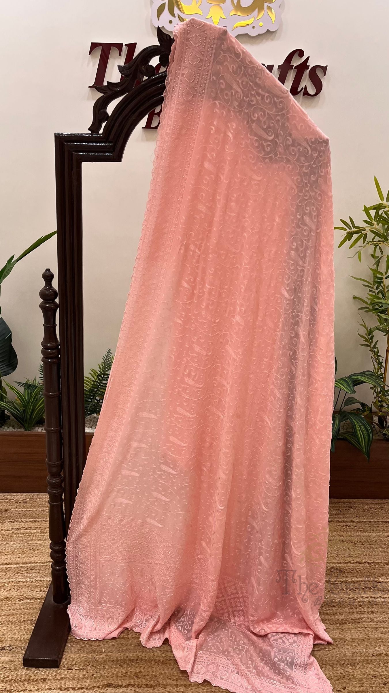 Pure Georgette Chikankari Handloom Banarasi Saree