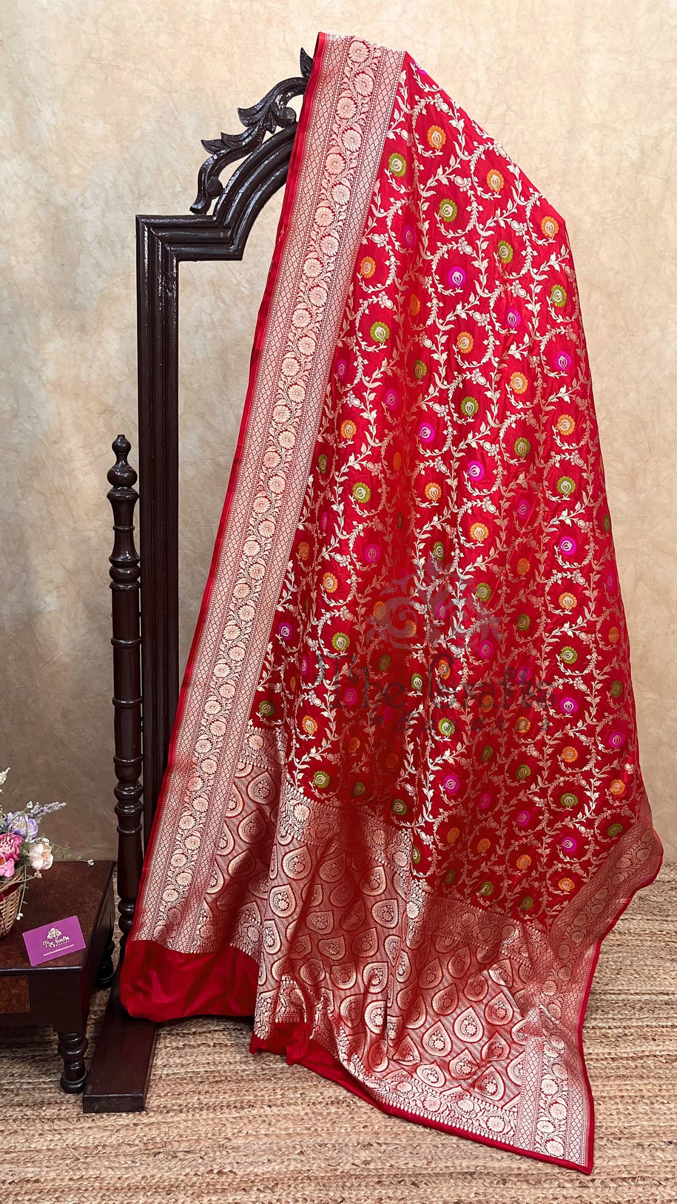 Pure Katan Silk Handloom Banarasi Saree - Jaal With Meenakari