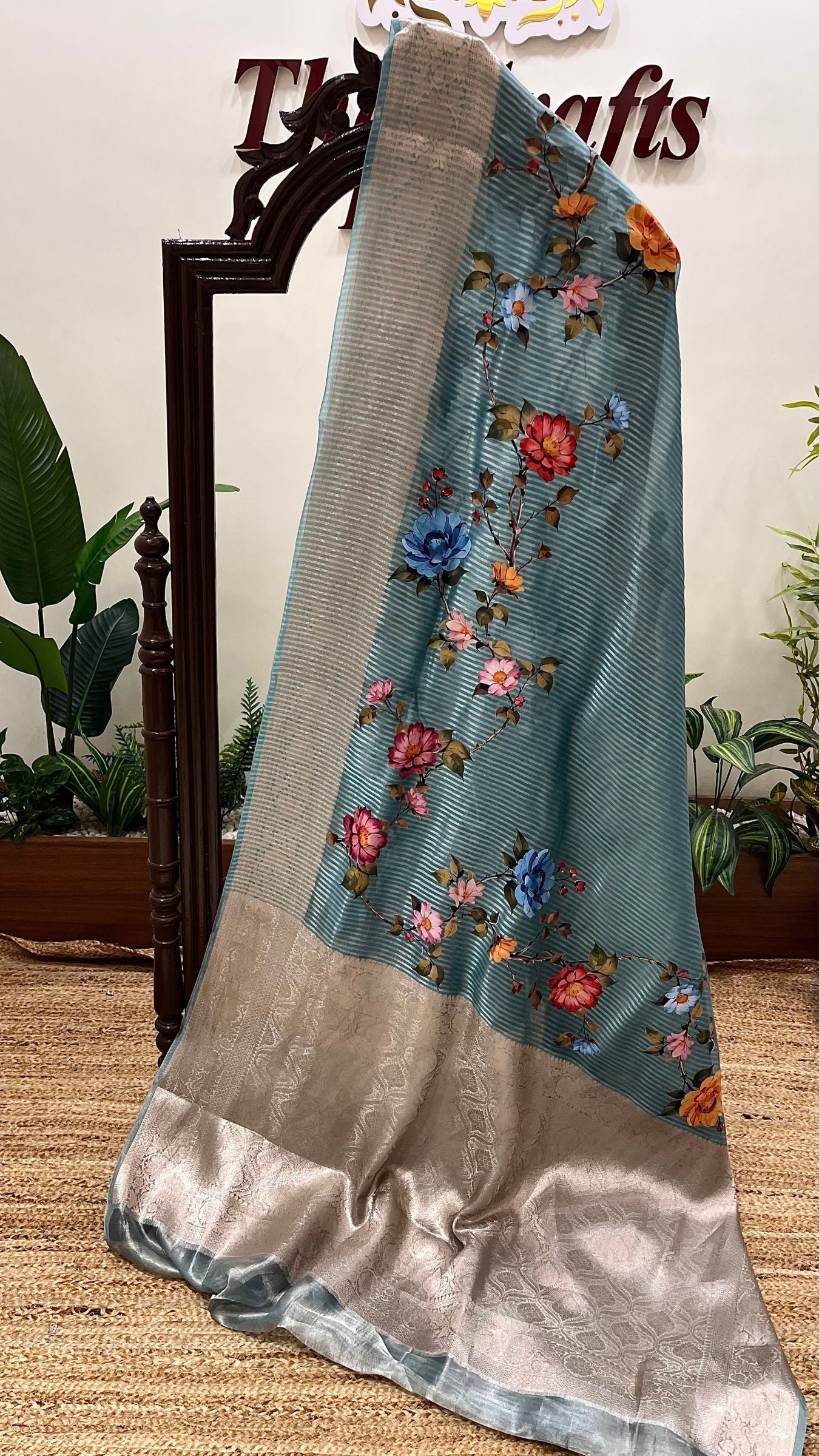 Pure Kora  Tissue Silk Banarasi Saree - with Digital Print